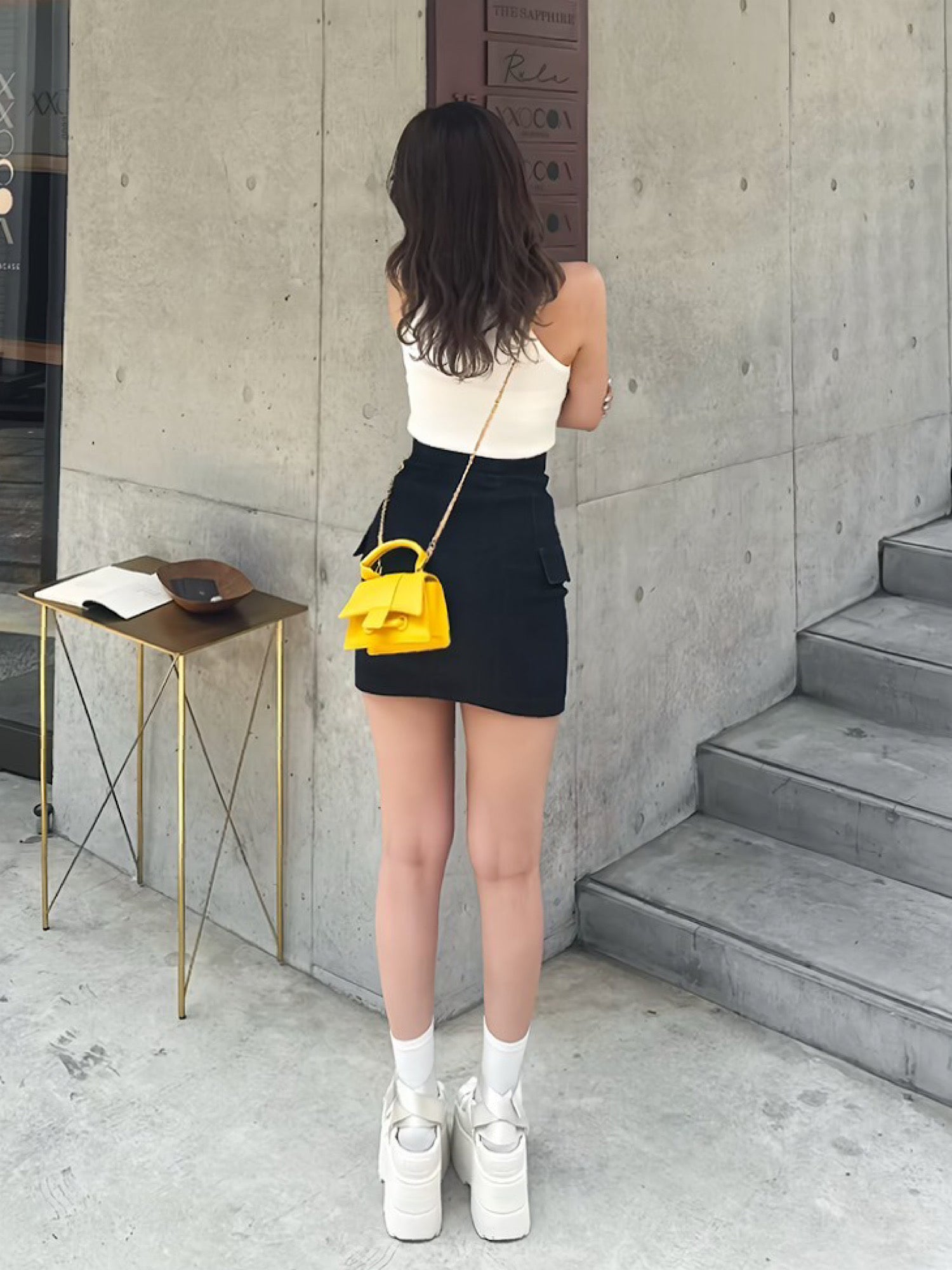 Denim high waist mini skirt
