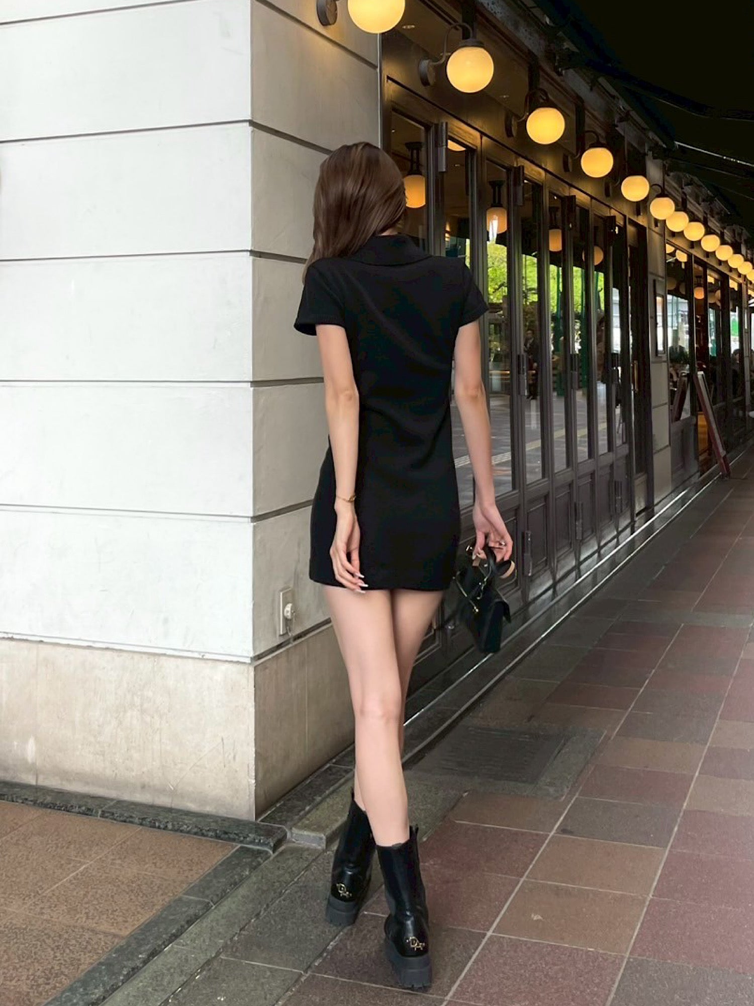 Metal button knit mini dress