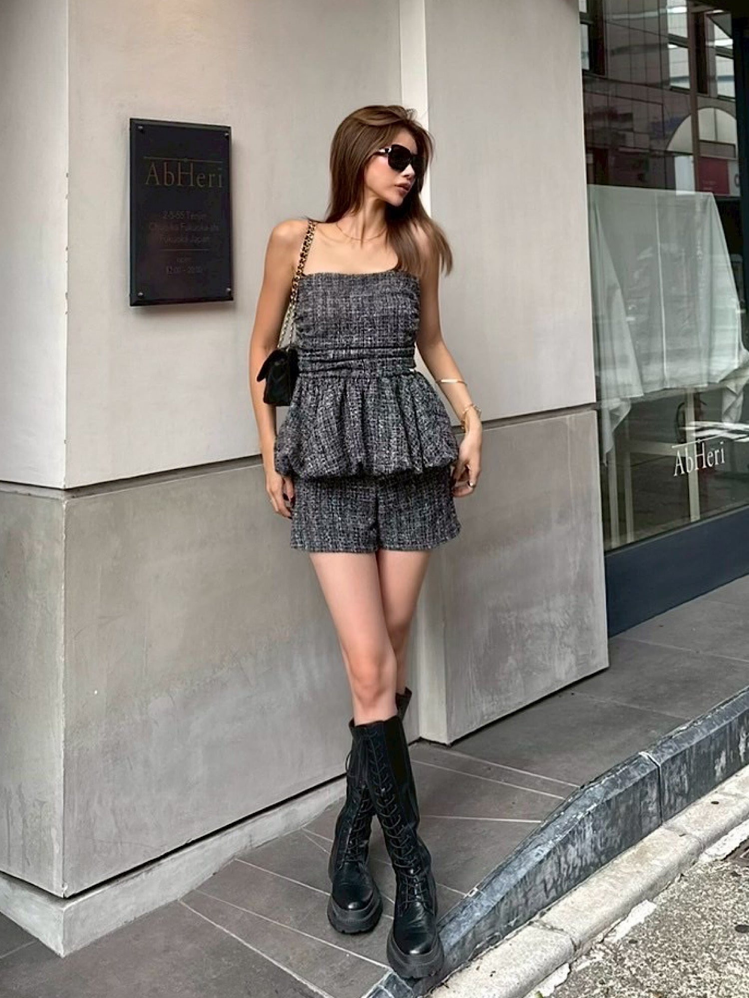 Classic tweed peplum baretop(SET UP着用可)