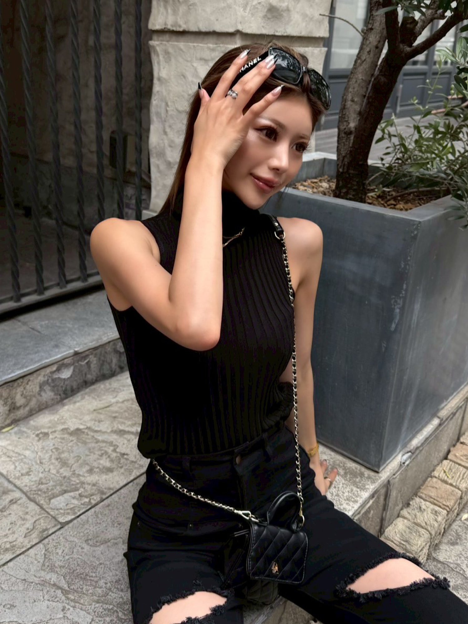 Quilted leather logo mini bag