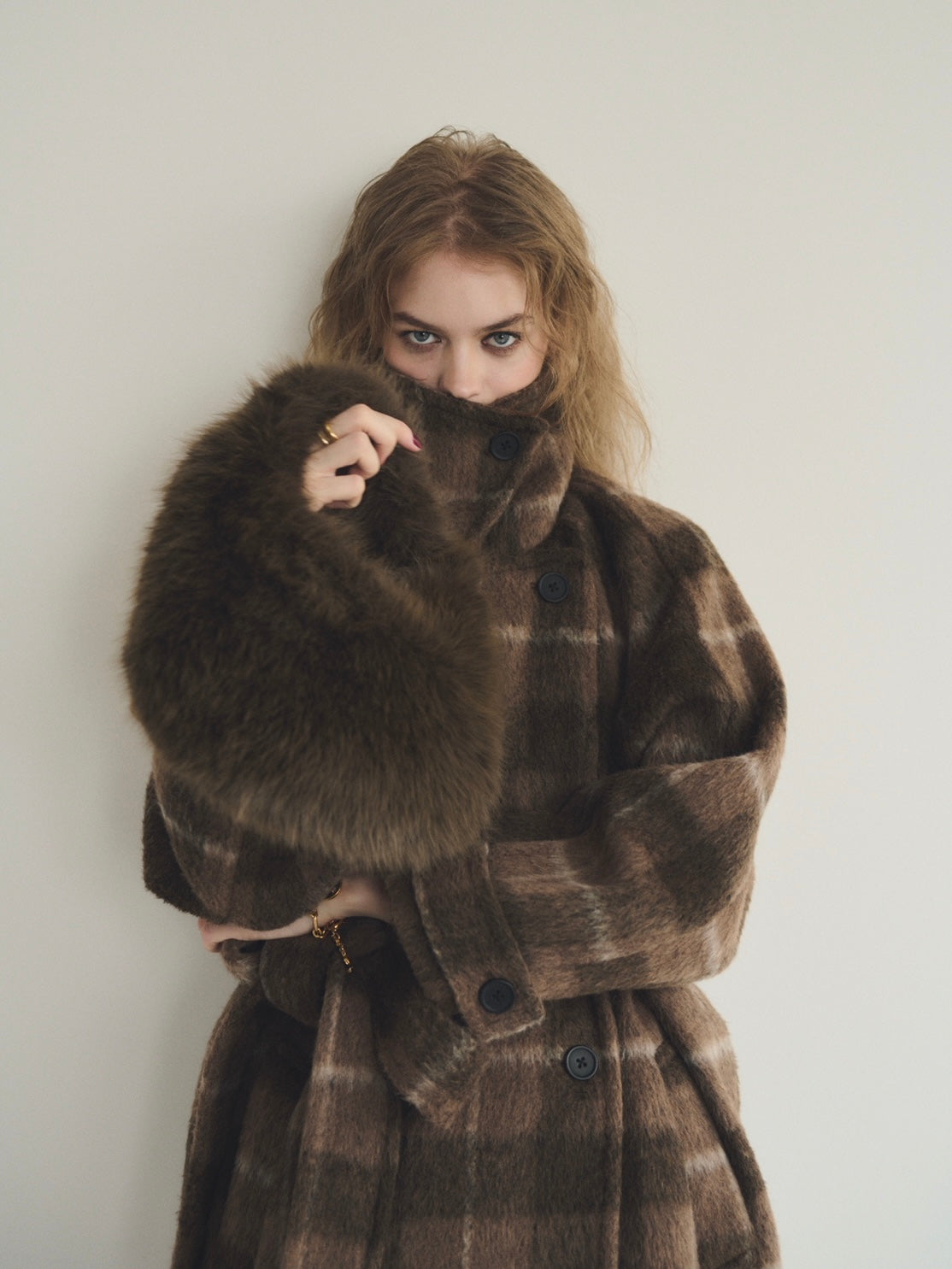 【予約】Shaggy check loose double jacket(SETUP着用可)(10月上旬発送予定)