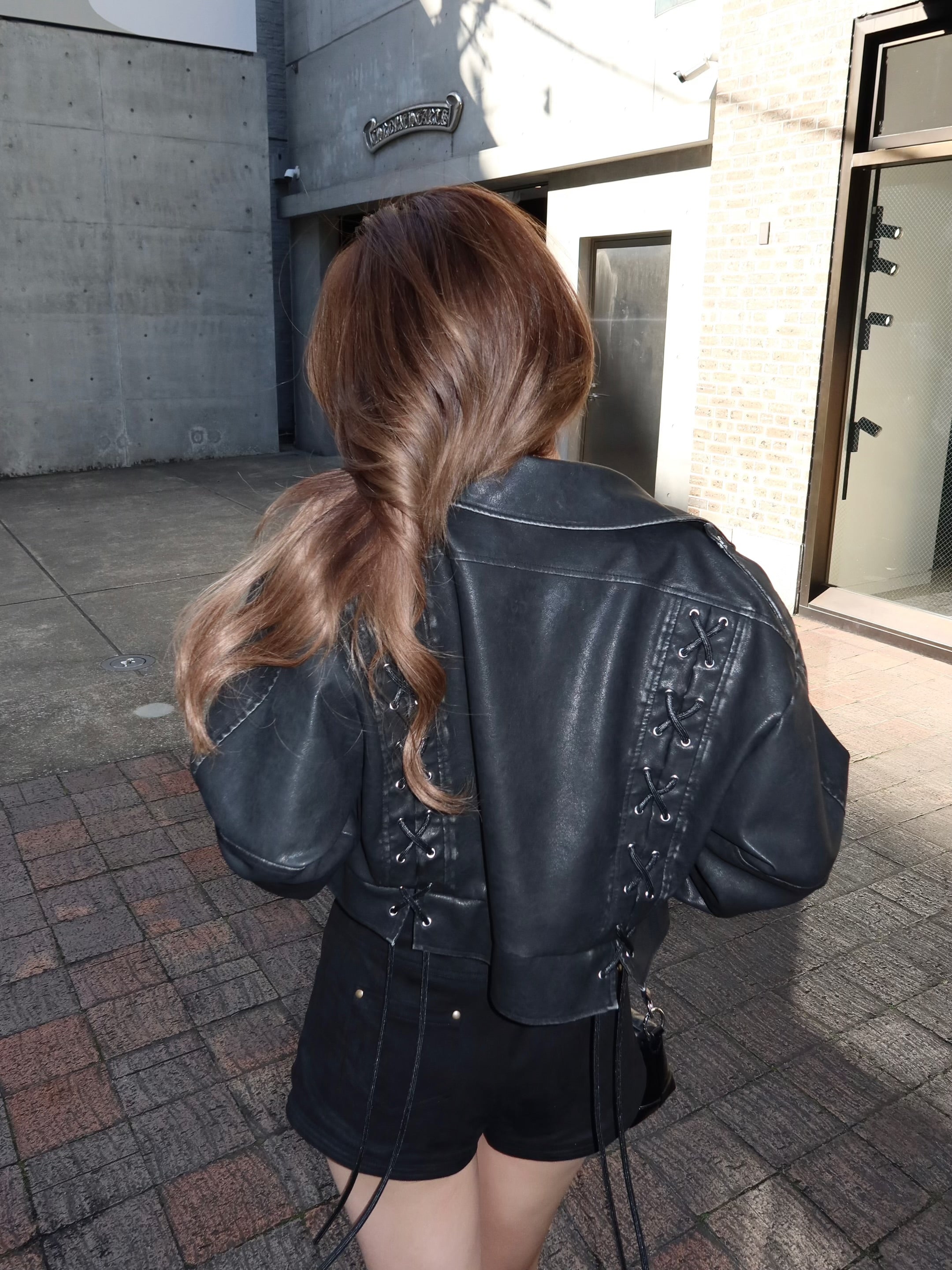 【予約】Lace up eco leather riders jacket(BRN 2月上旬発送予定)