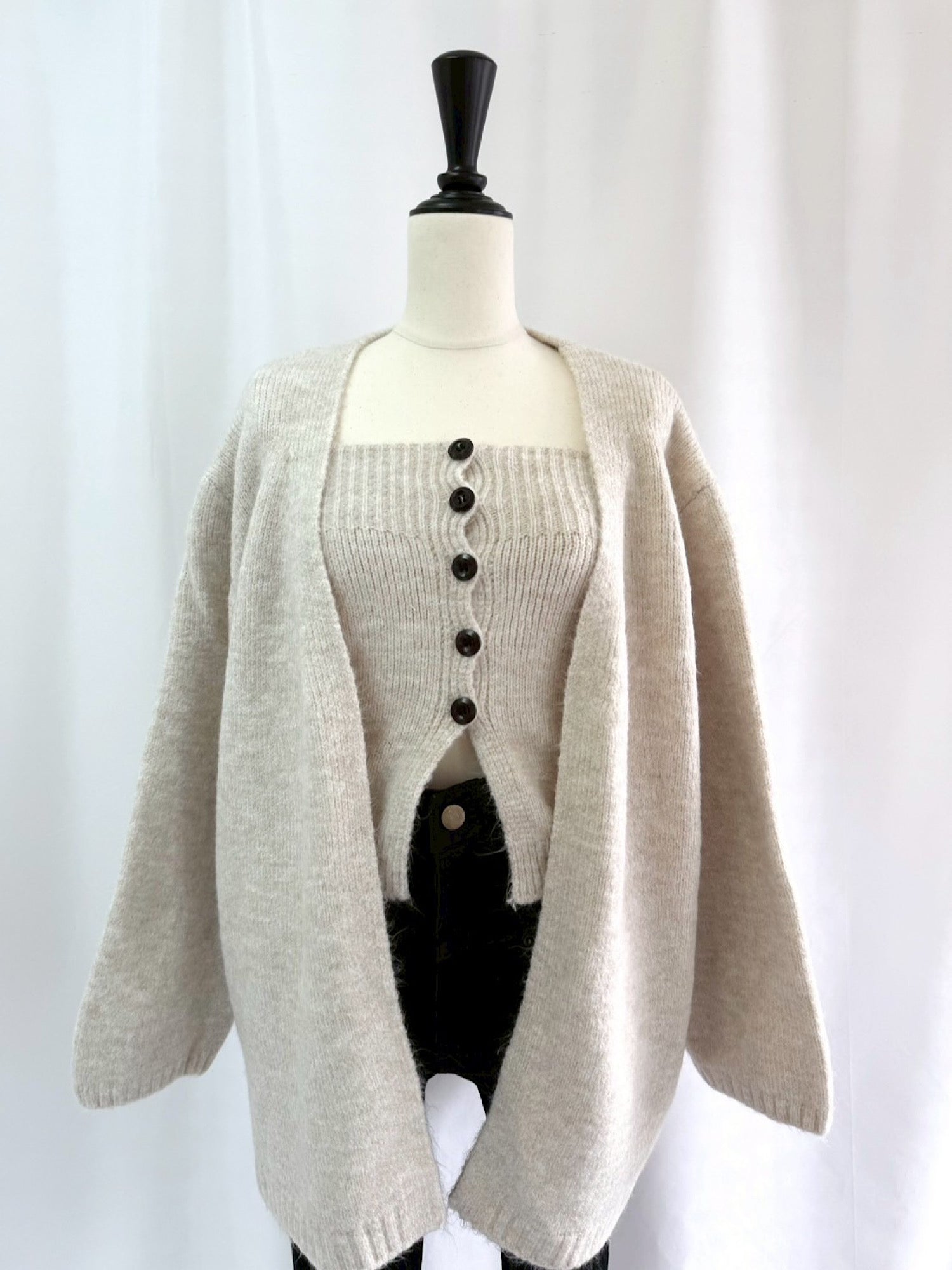 Front button baretop×Knit cardigan SET