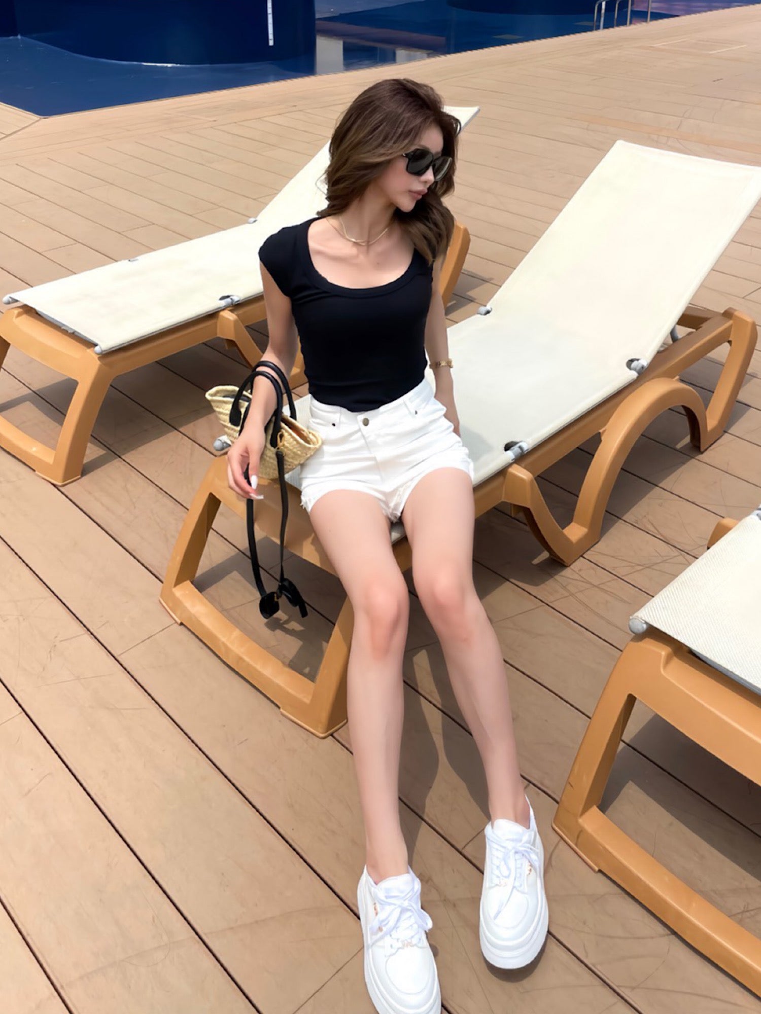 Waist design denim shorts