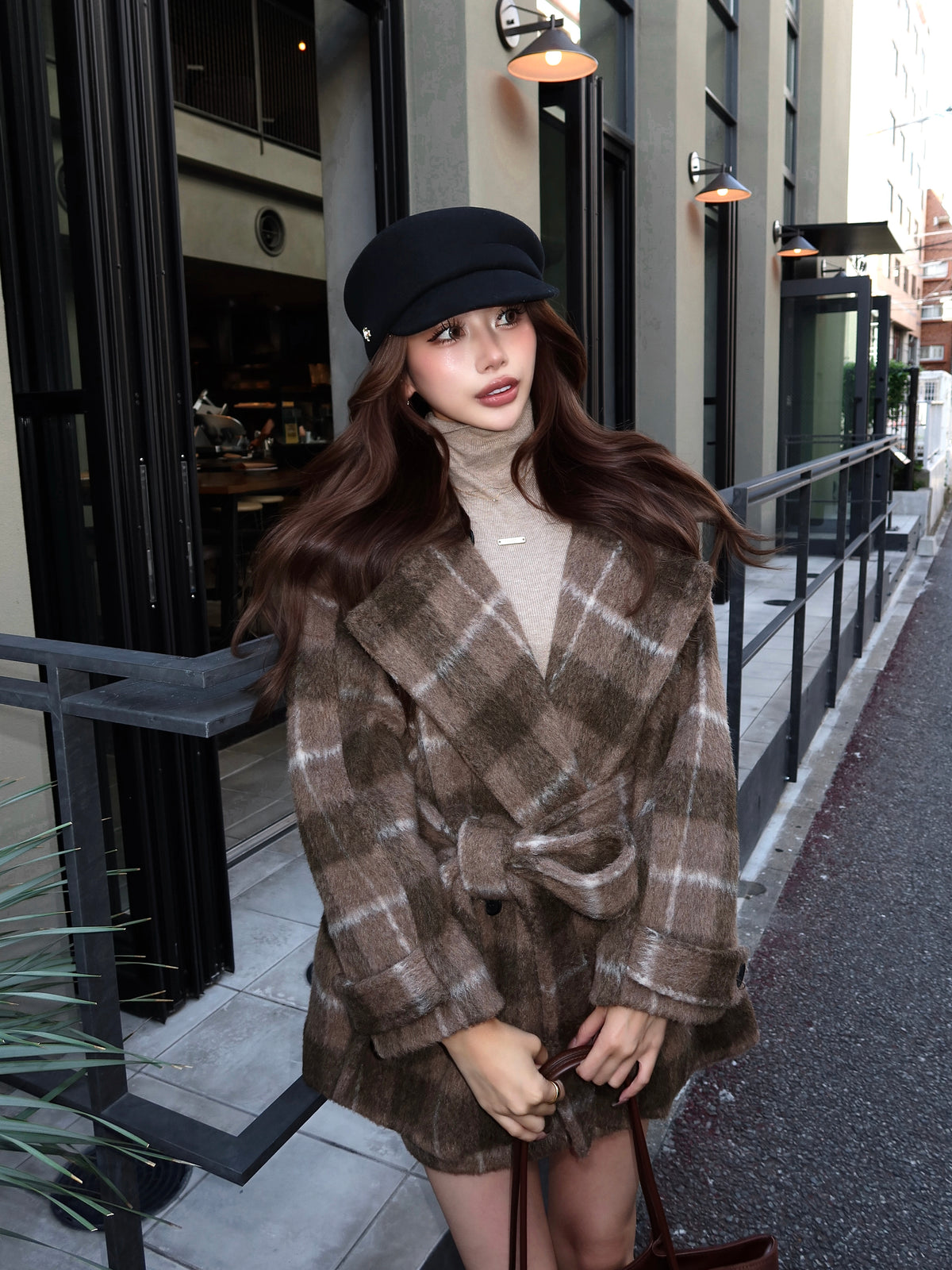 【予約】Shaggy check loose double jacket(SETUP着用可)(BEG 11月上旬発送予定)