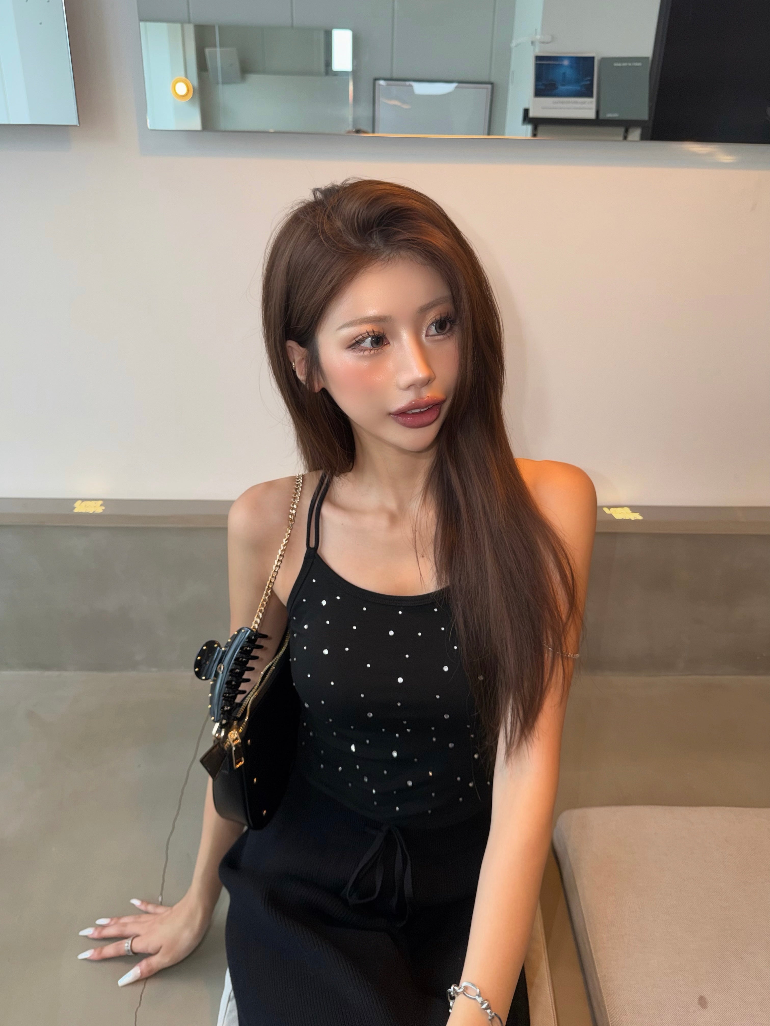 Rhinestone dot camisole with inner bra