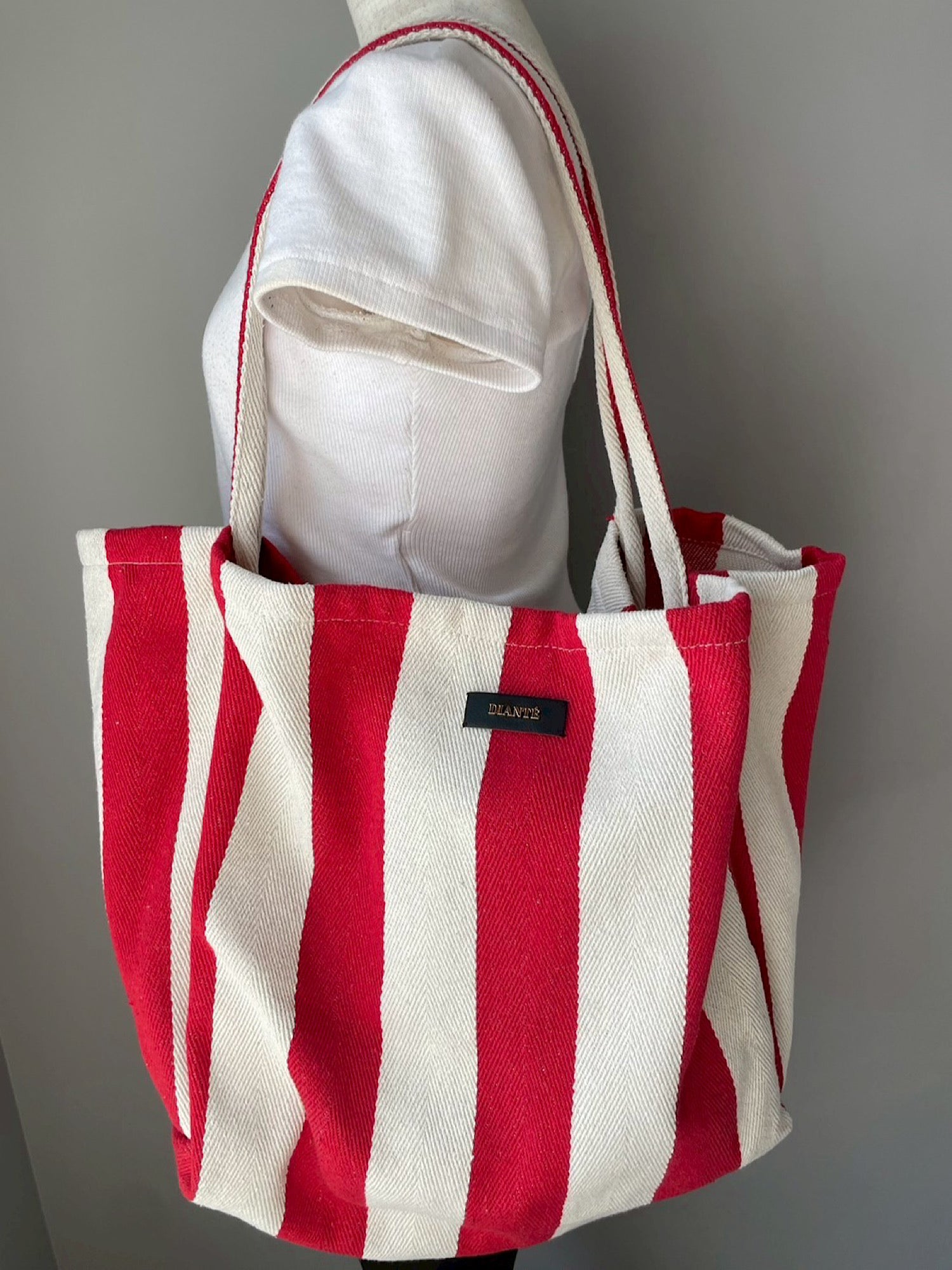 Stripe hemp tote bag