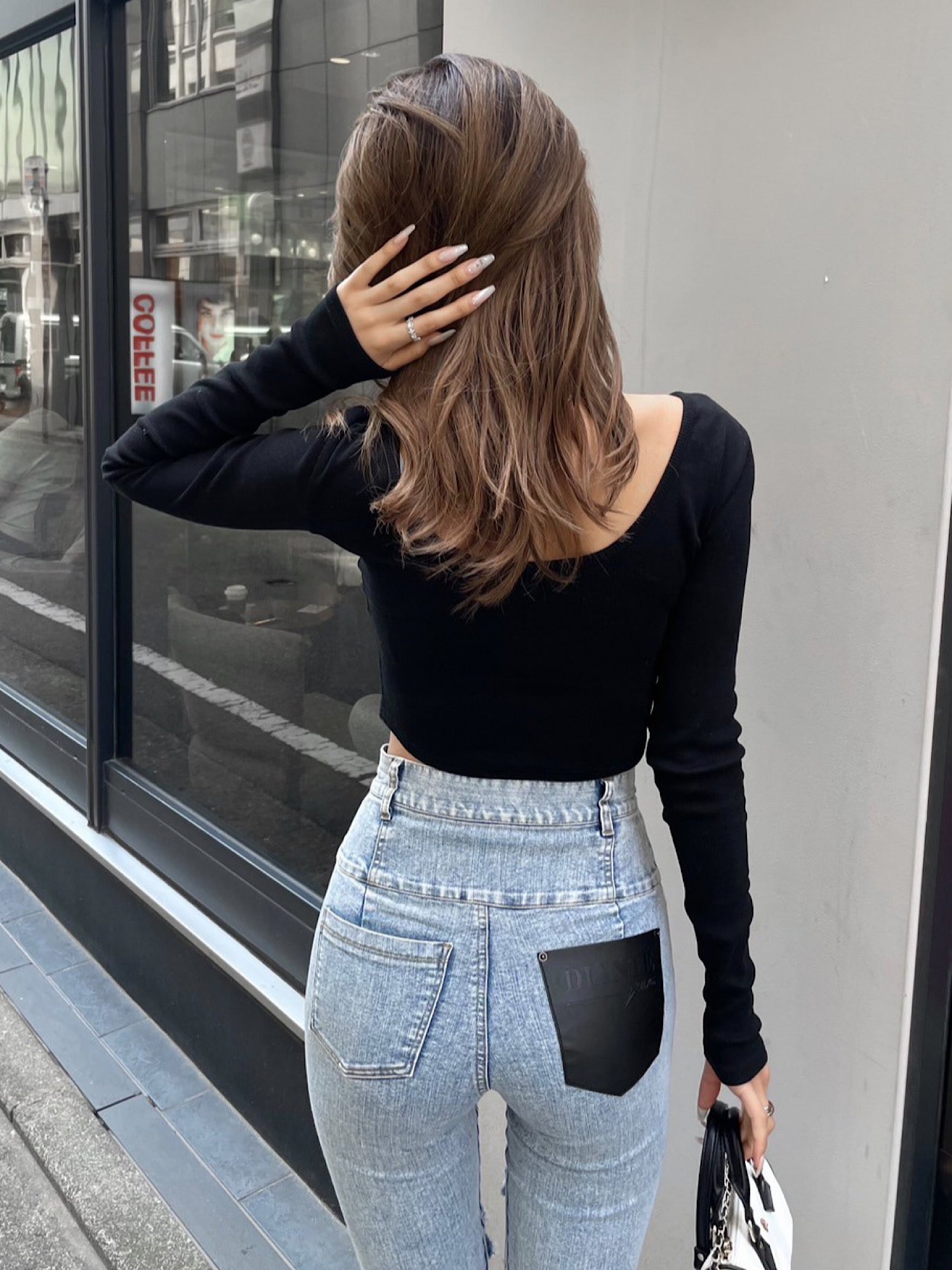 High waist damage skinny denim