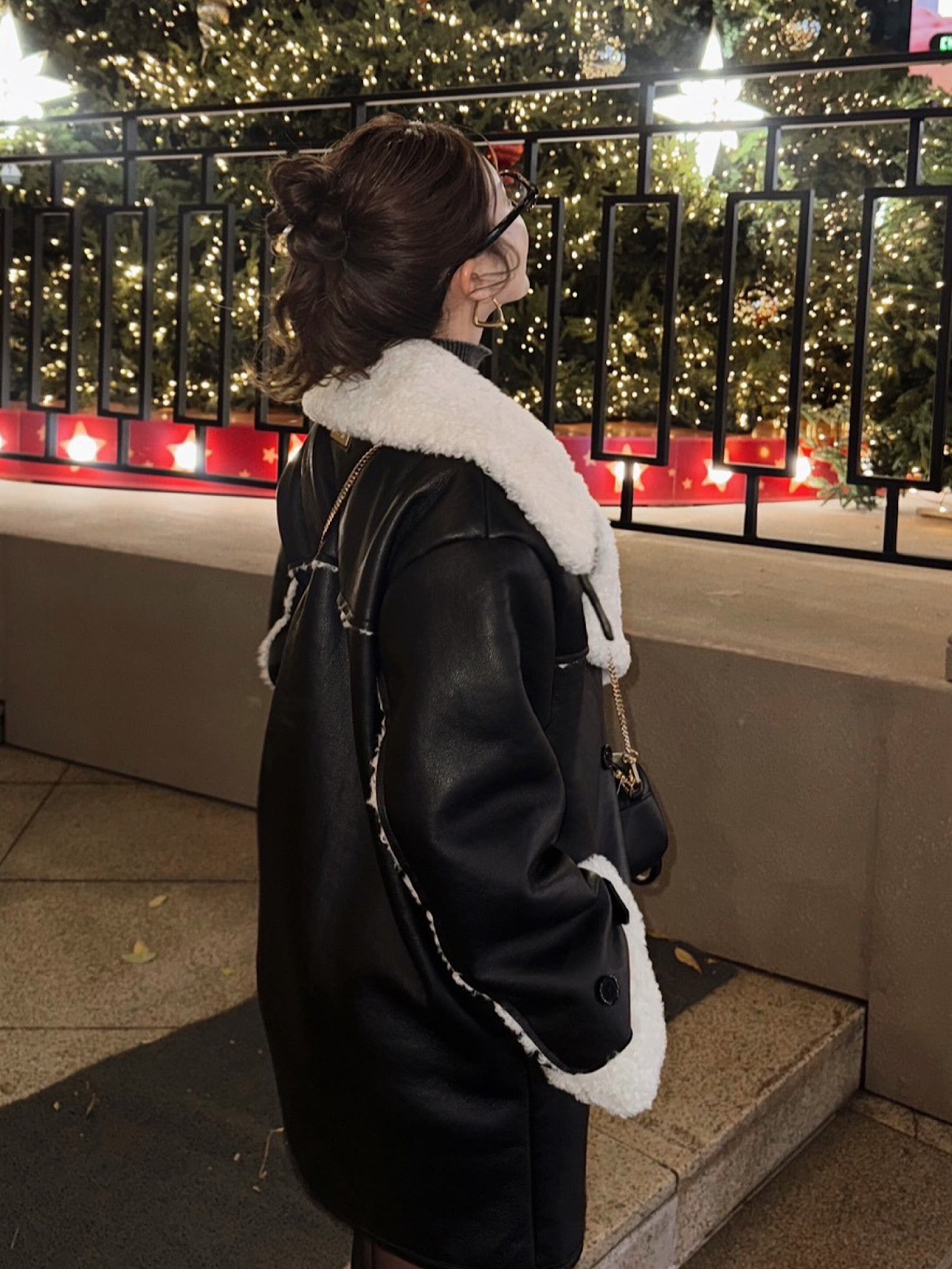 Volume collar loose mouton jacket