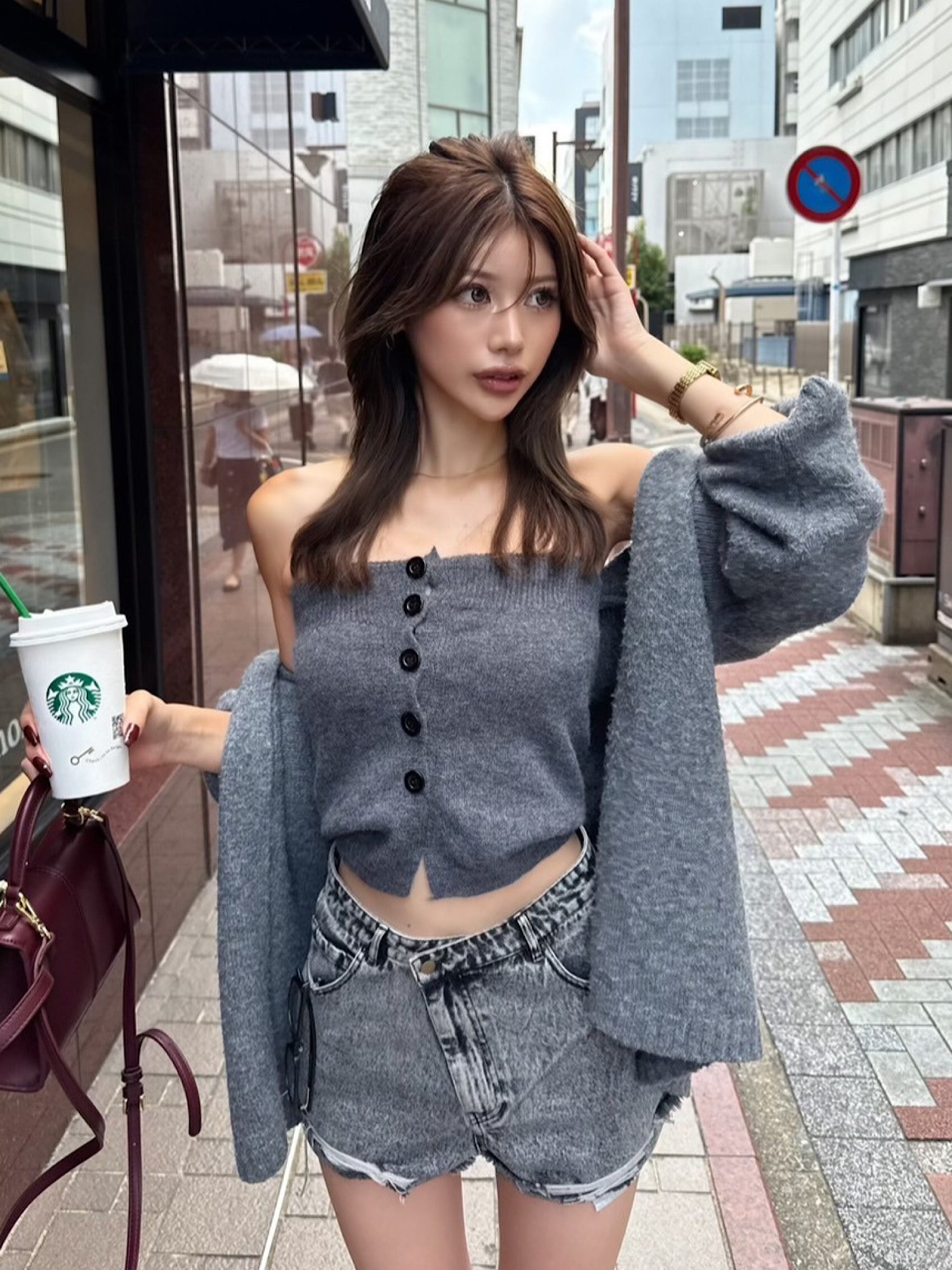 Waist design denim shorts