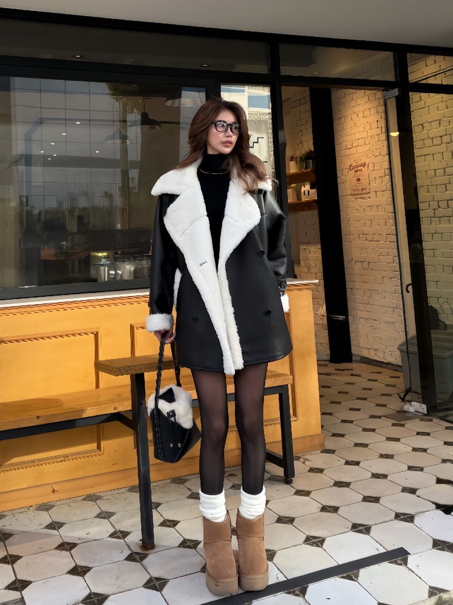 Volume collar loose mouton jacket