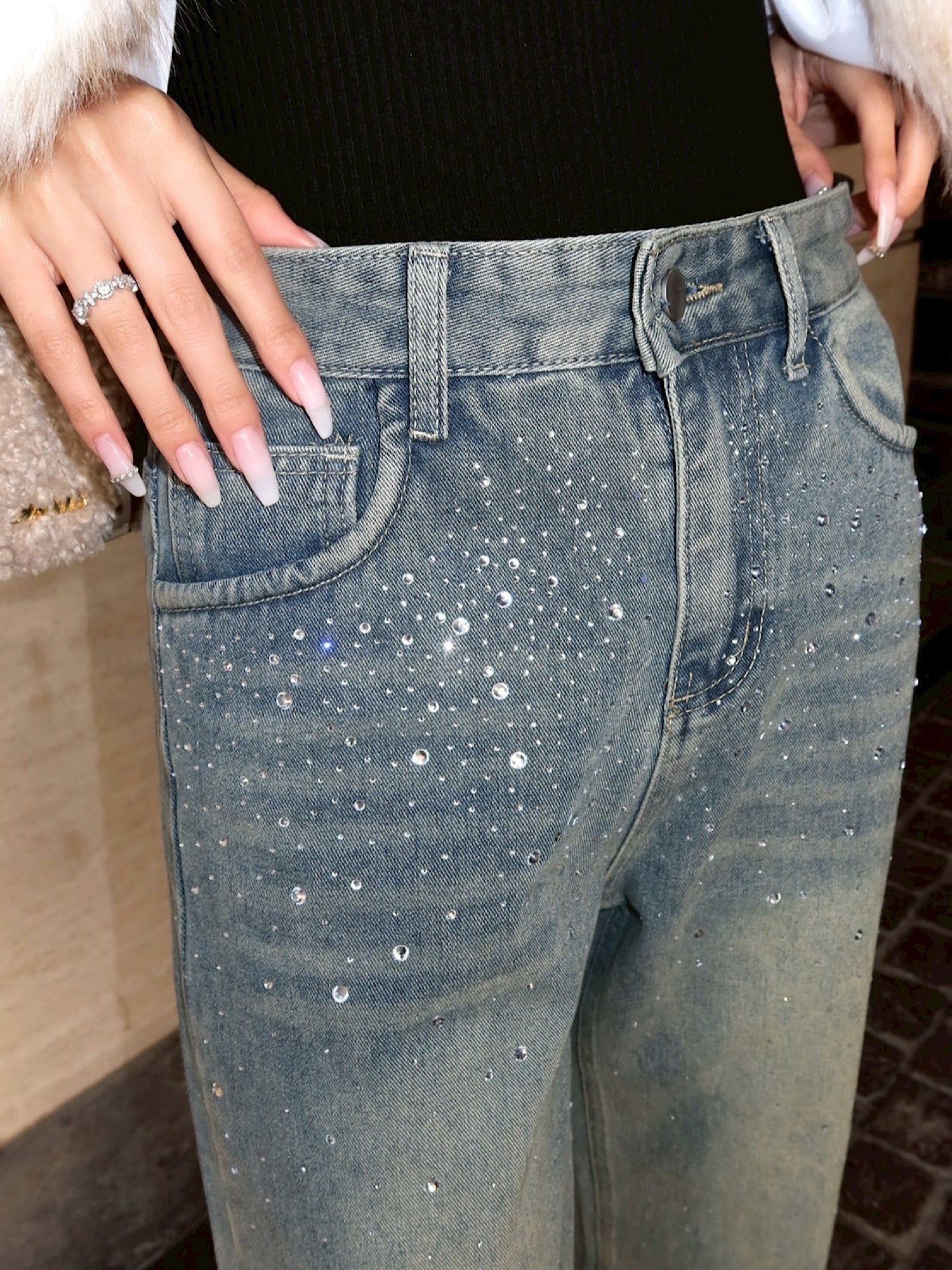 Gradation bijou loose denim