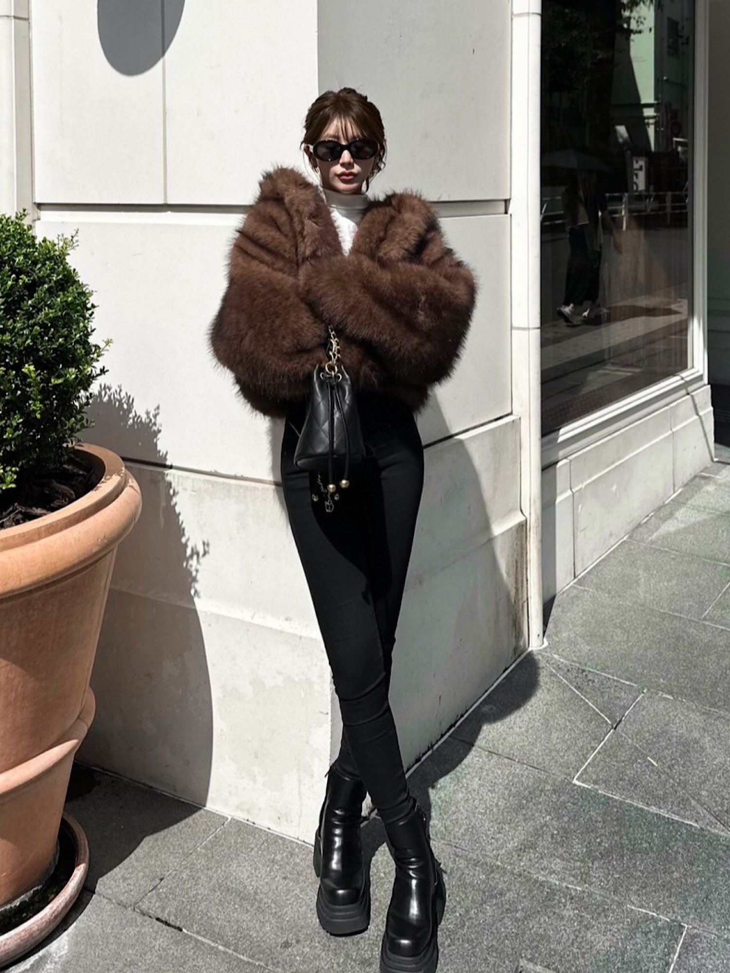 Premium eco fur hoodie coat