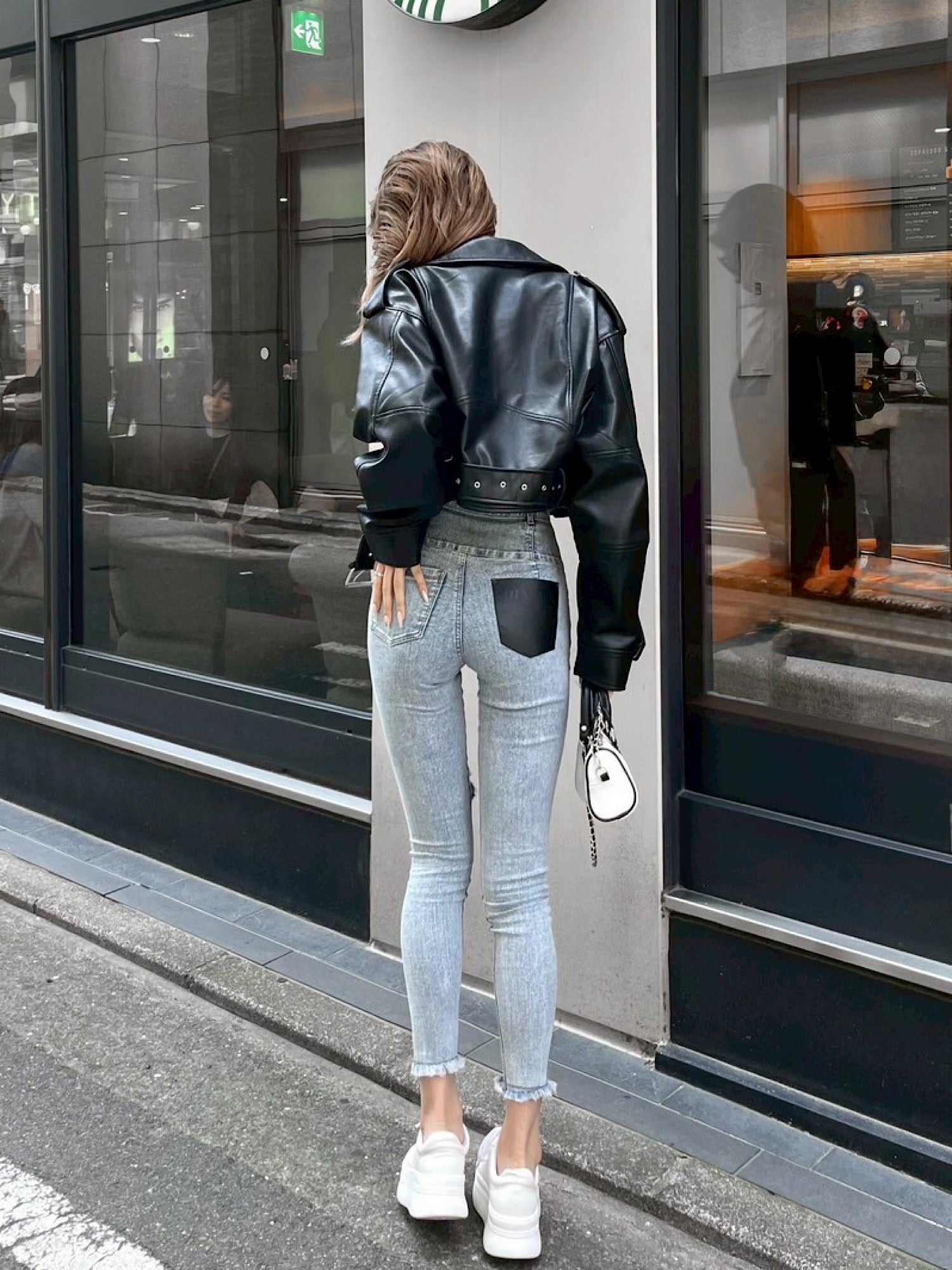 High waist damage skinny denim