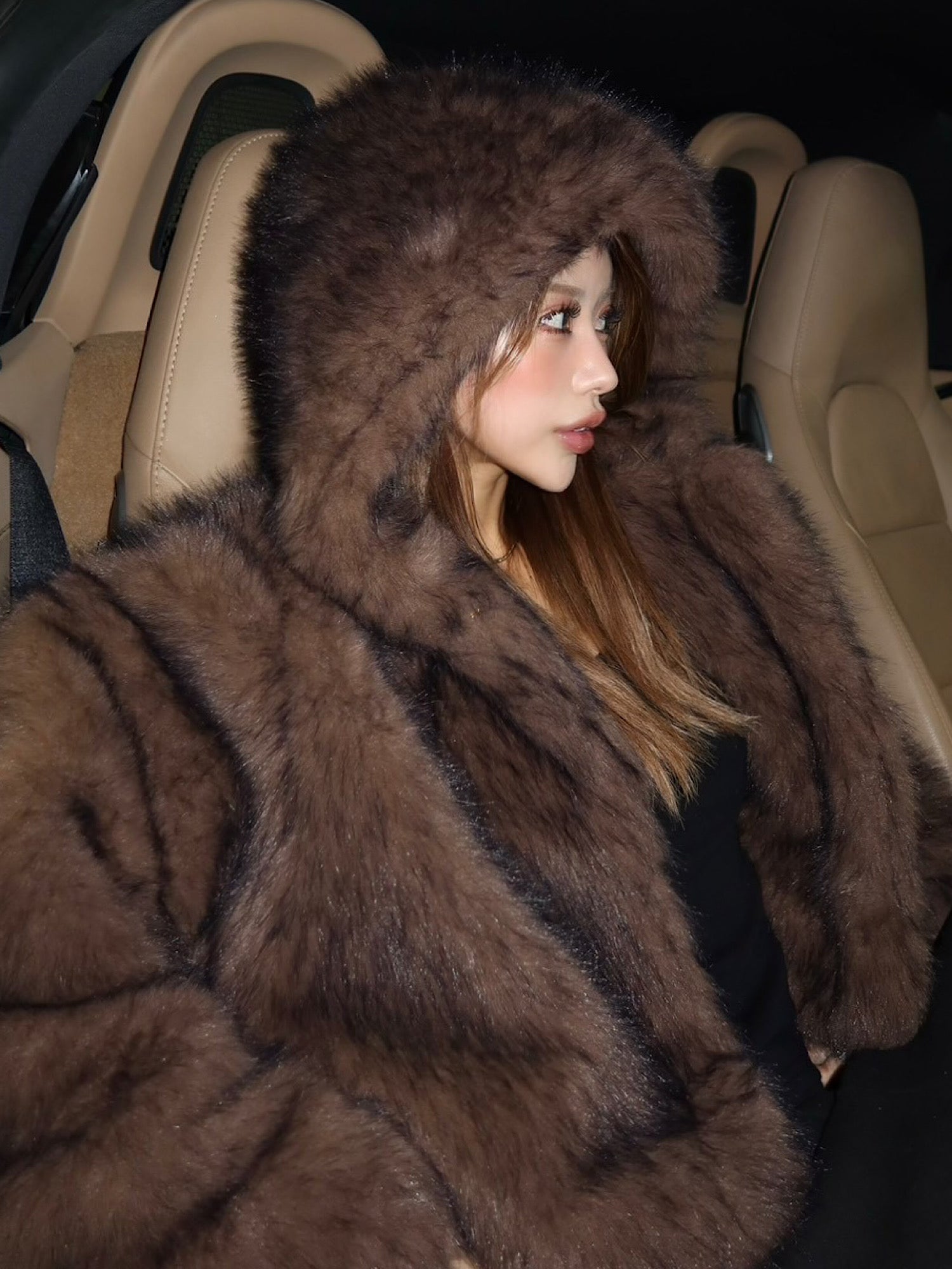 Premium eco fur hoodie coat