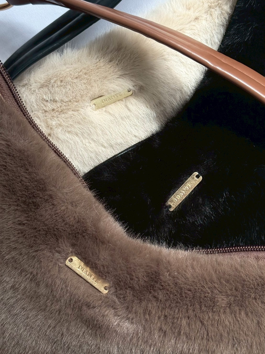 Leather handle eco fur bag