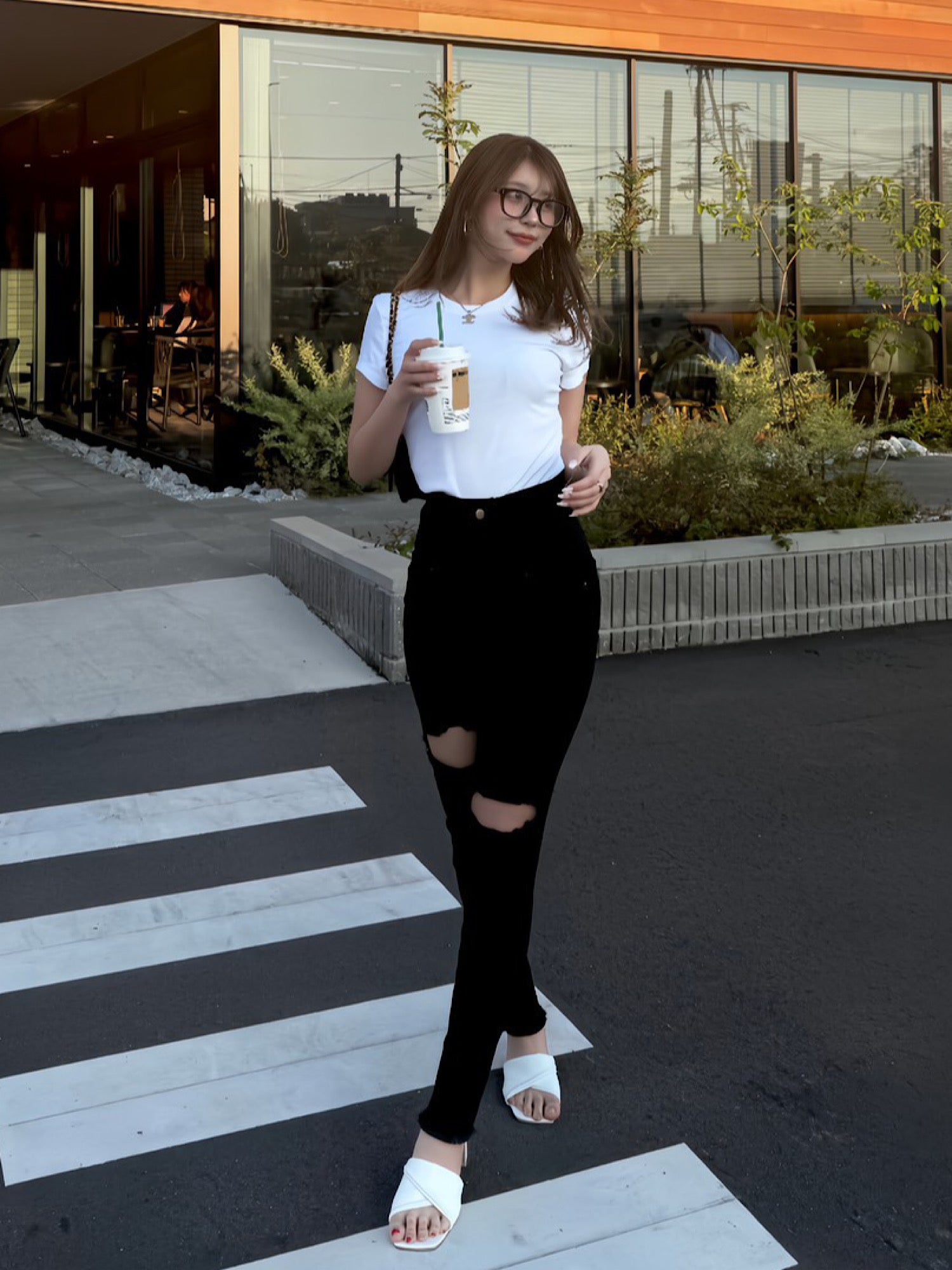 High waist damage skinny denim