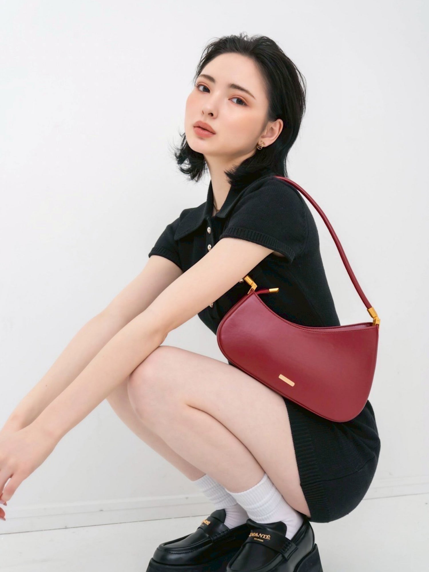 Metal button knit mini dress