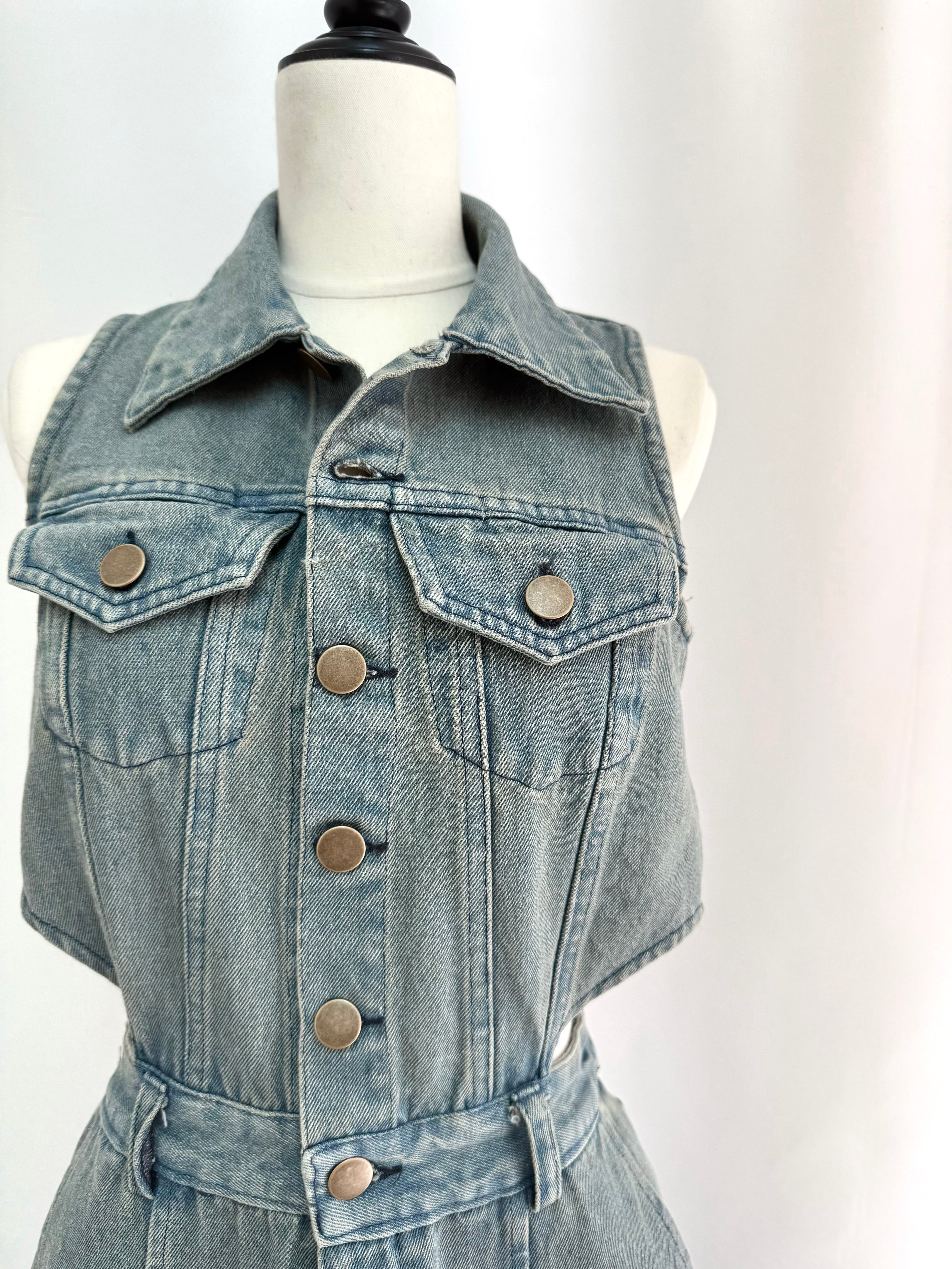 Side open denim all in one