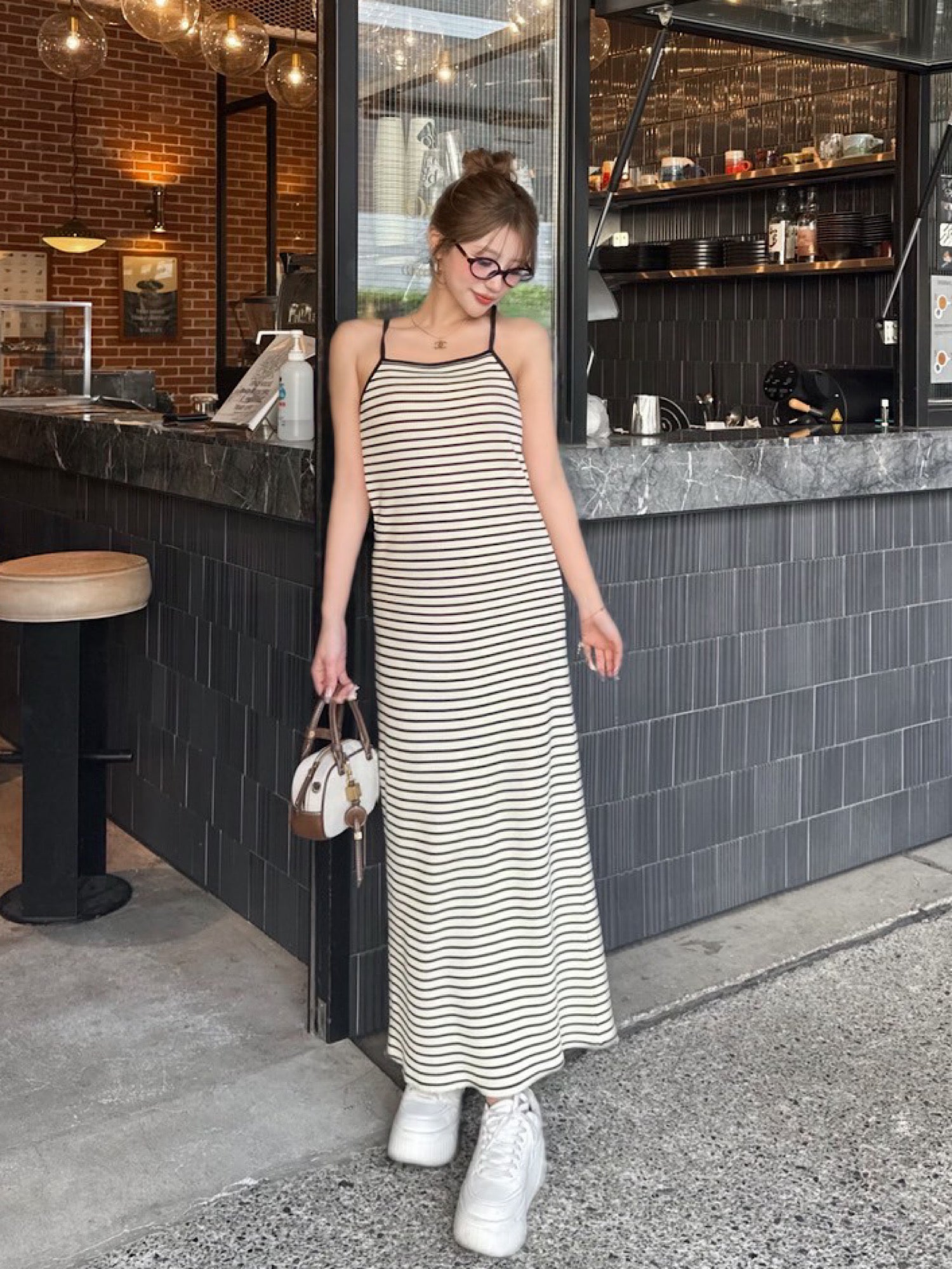 halter neck rib maxi dress with inner bra