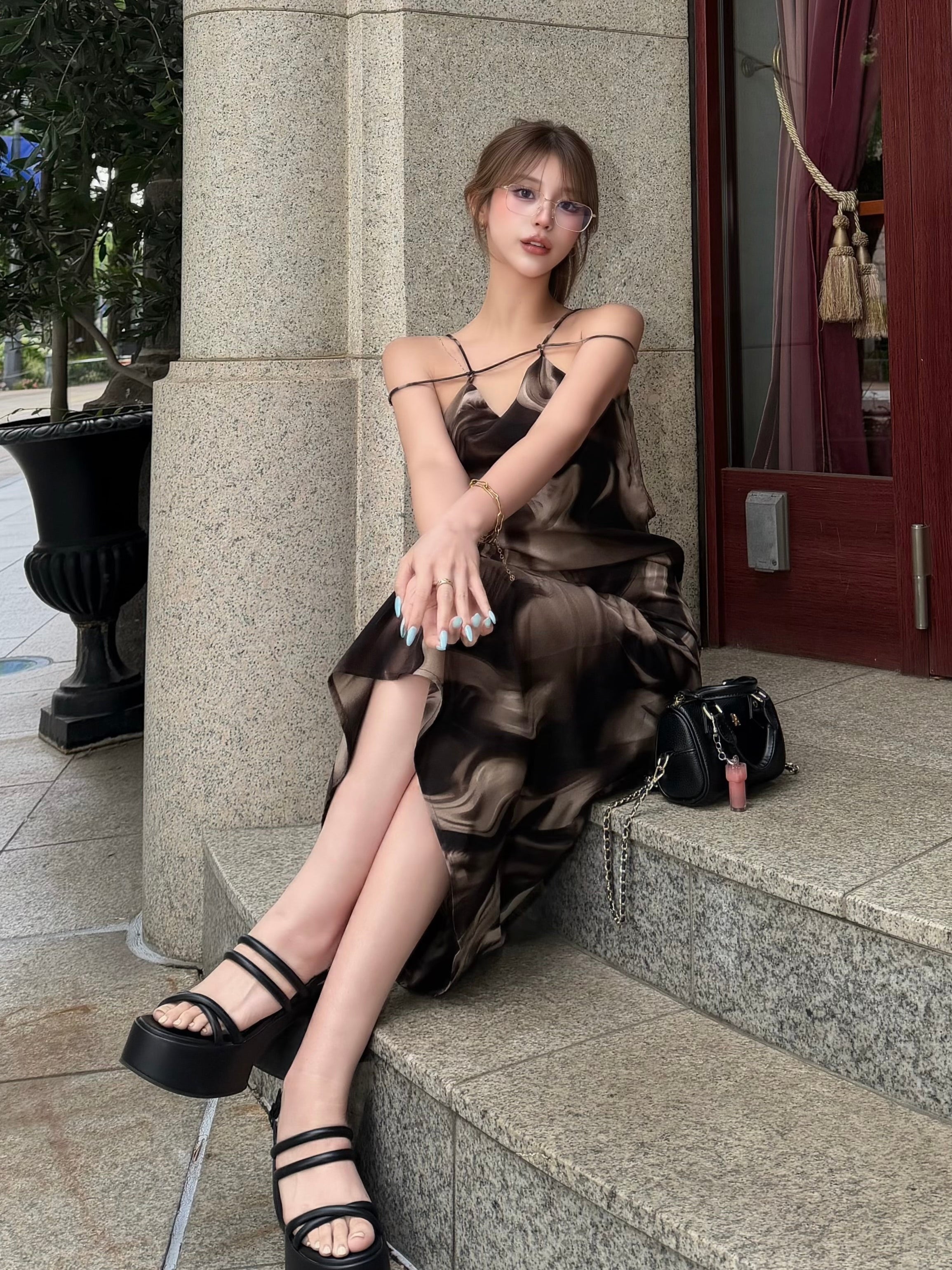 Cross strap maxi dress with inner bra