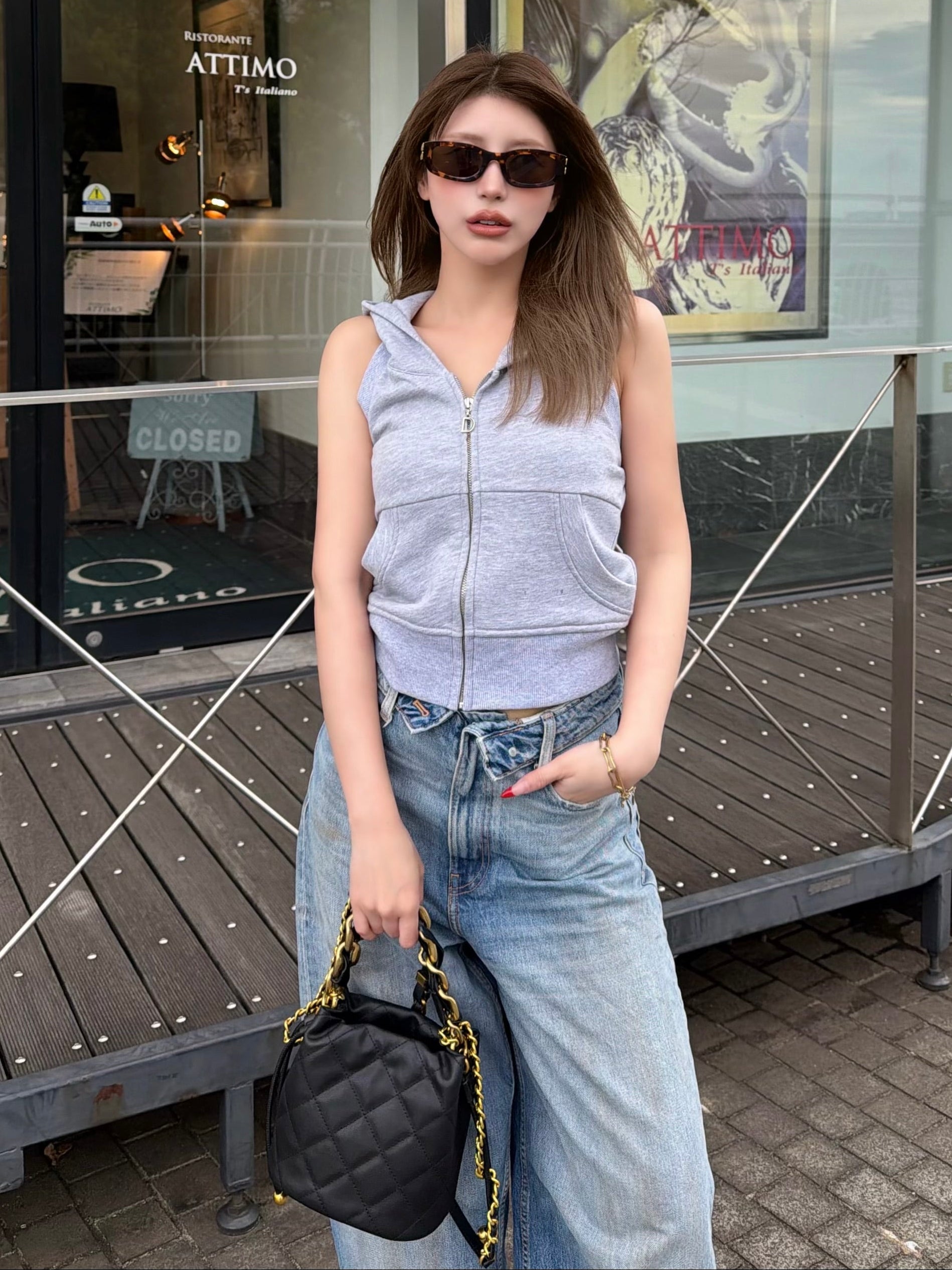 Sleeveless zip up sweat hoodie(SETUP着用可)