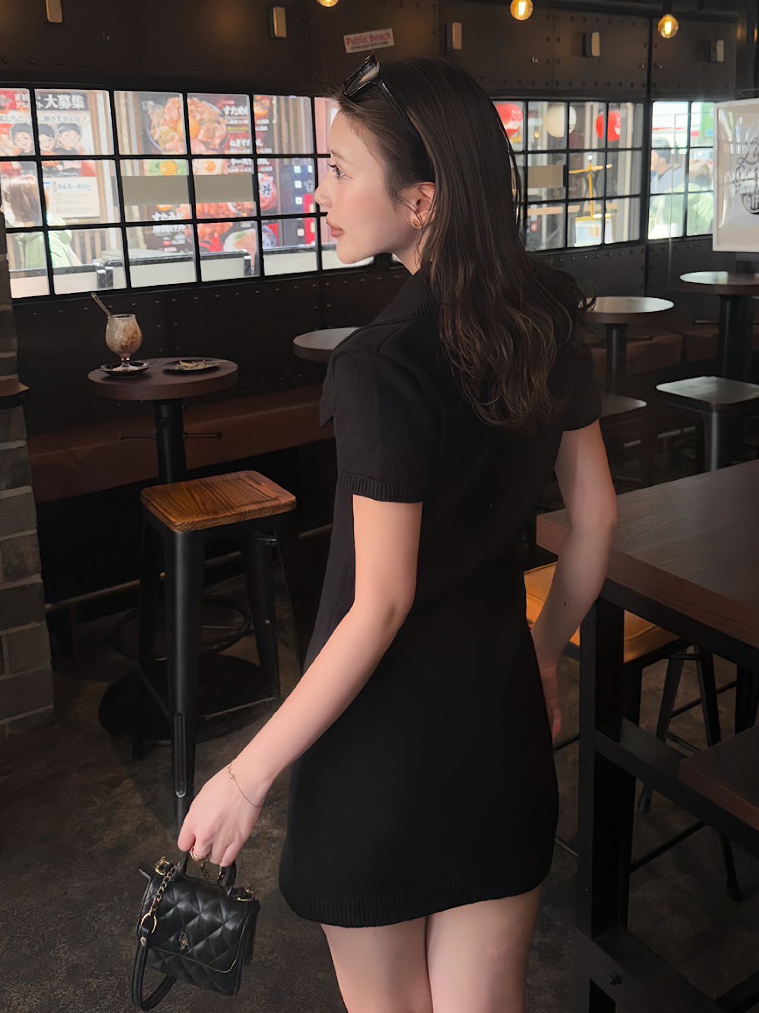 Metal button knit mini dress