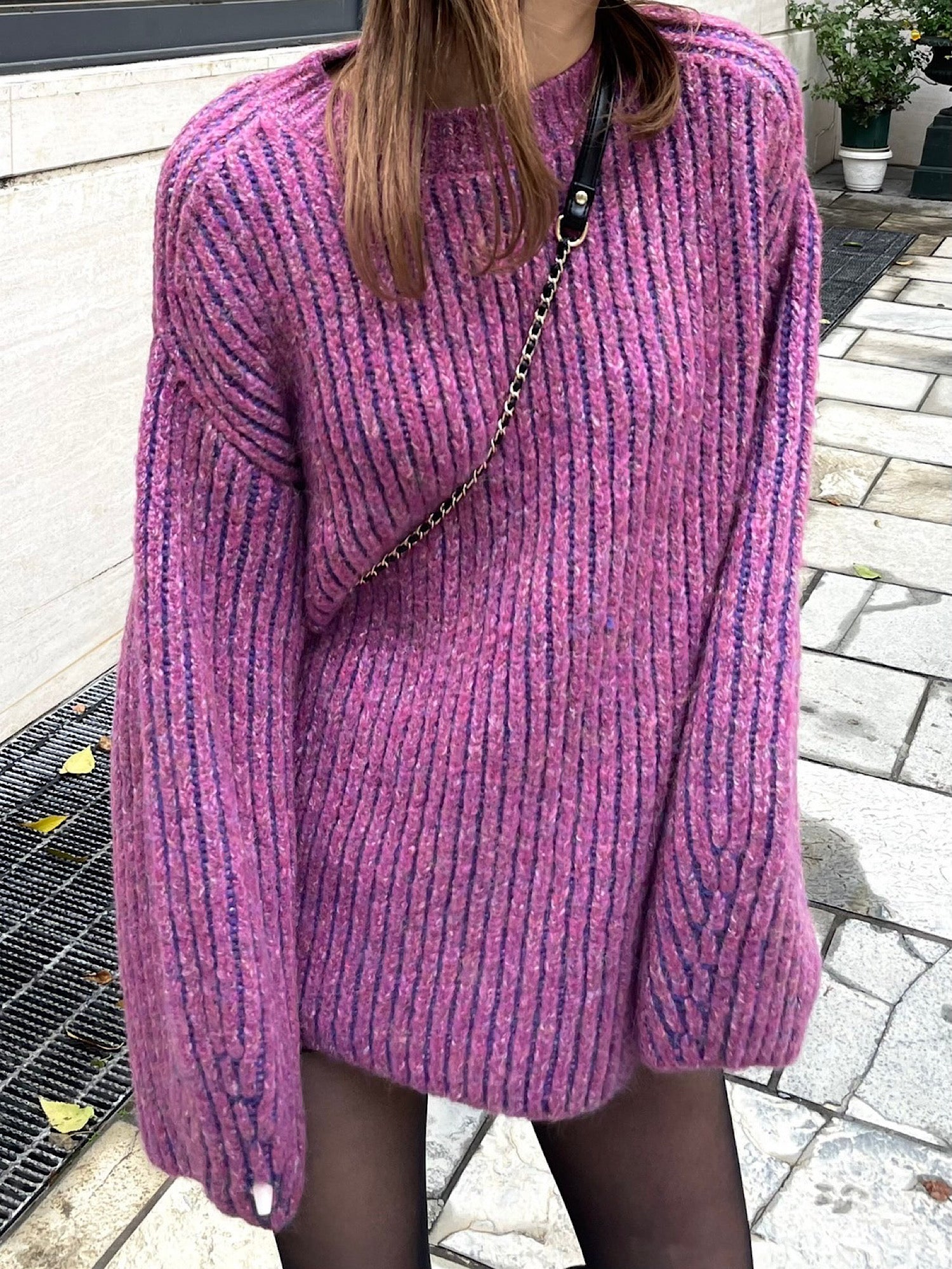 Melange stripe loose knit
