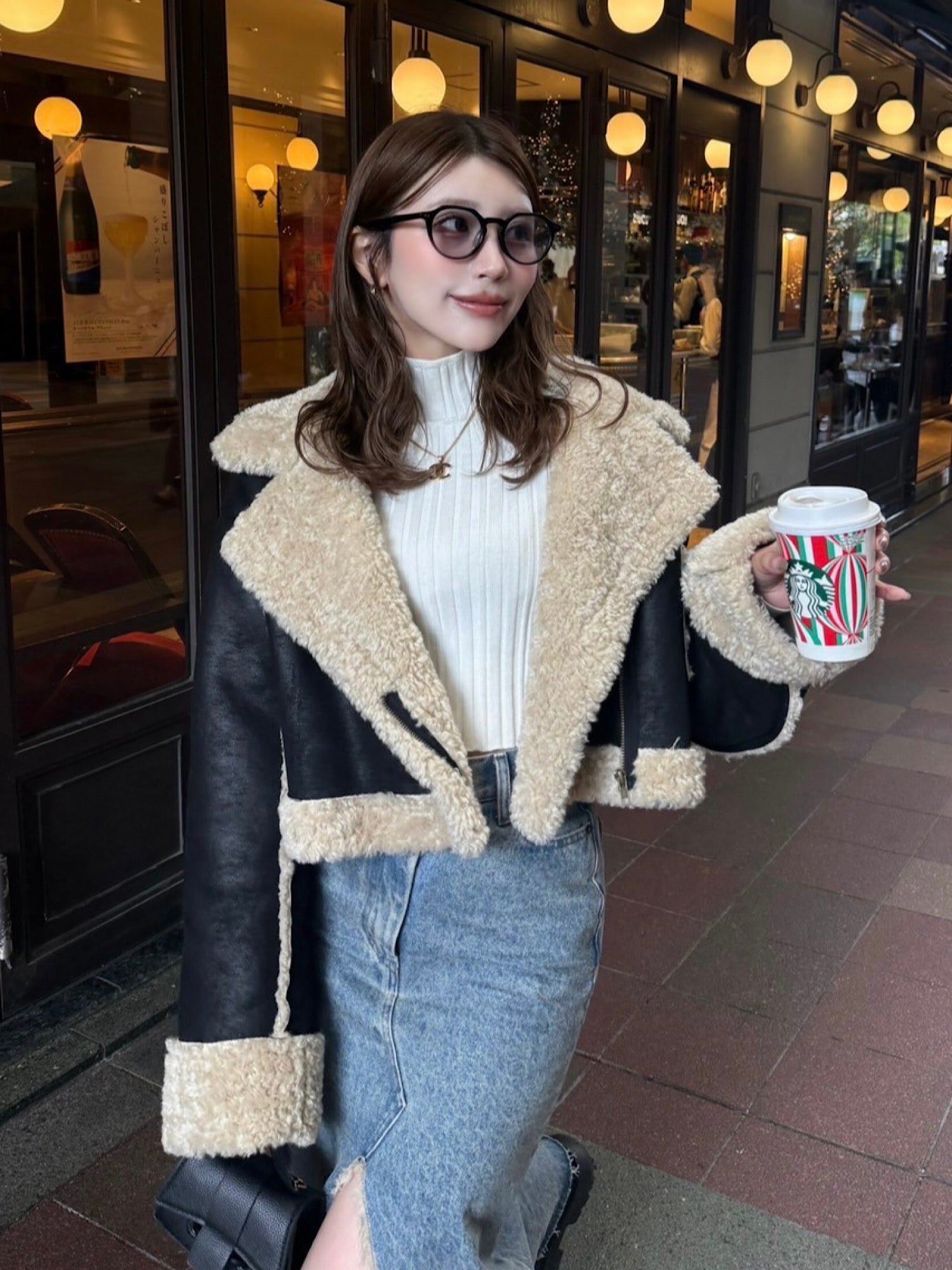 Cropped boa mouton jacket