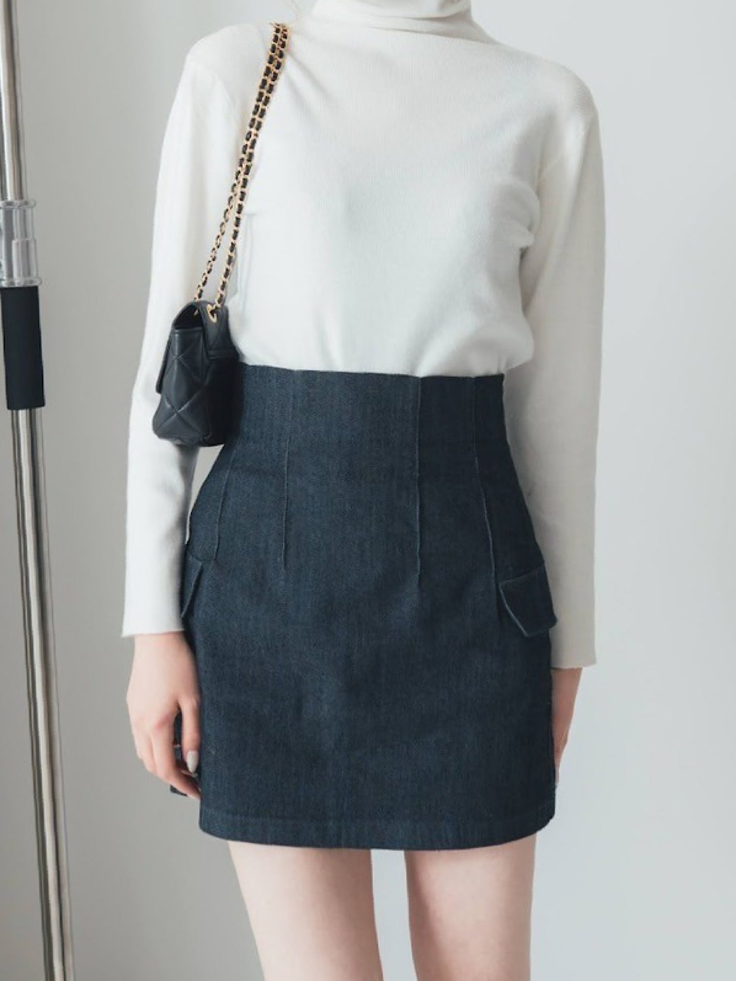 Denim high waist mini skirt