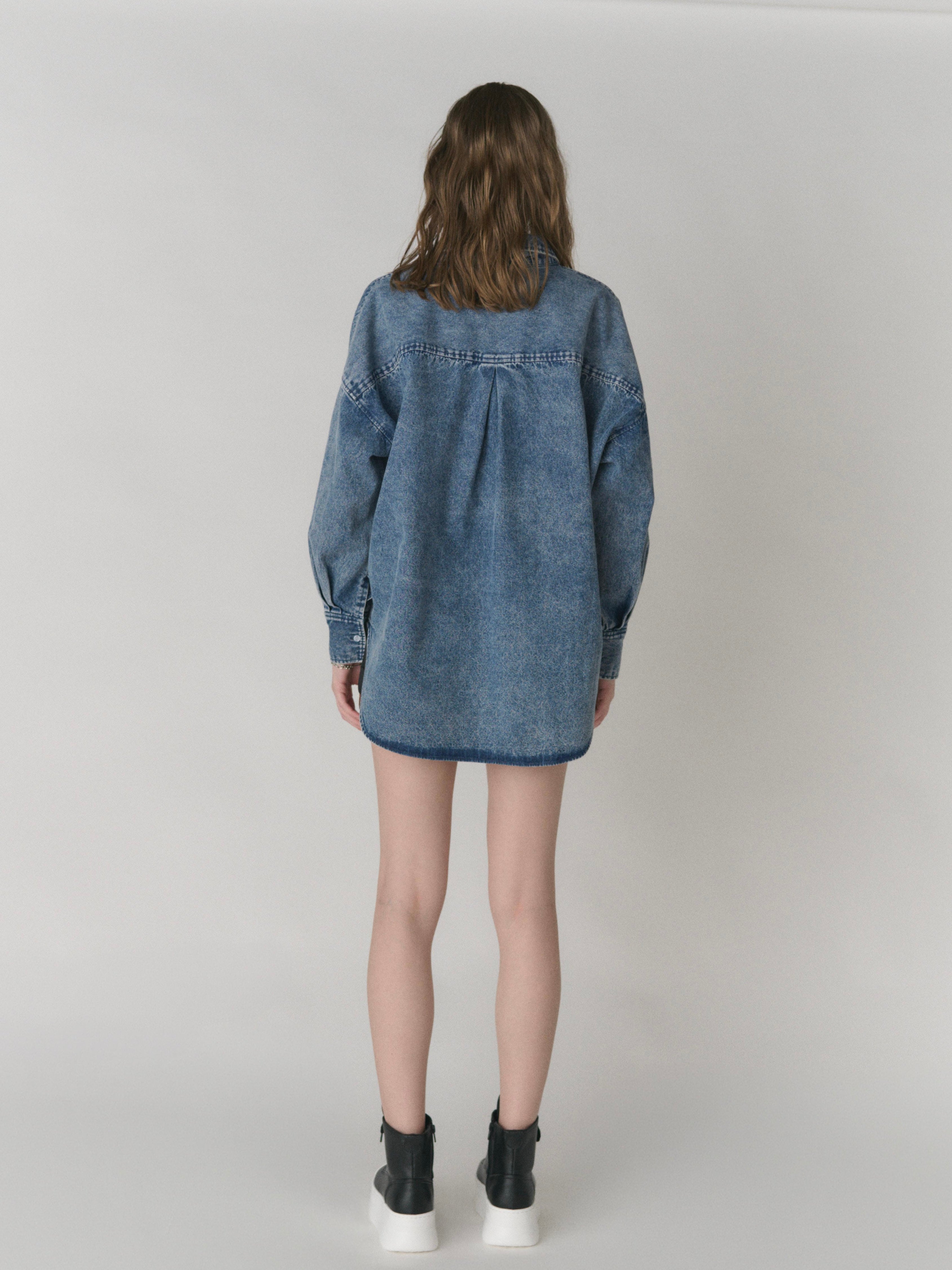 【予約】Leather pocket denim loose shirts(3月上旬〜中旬発送予定)