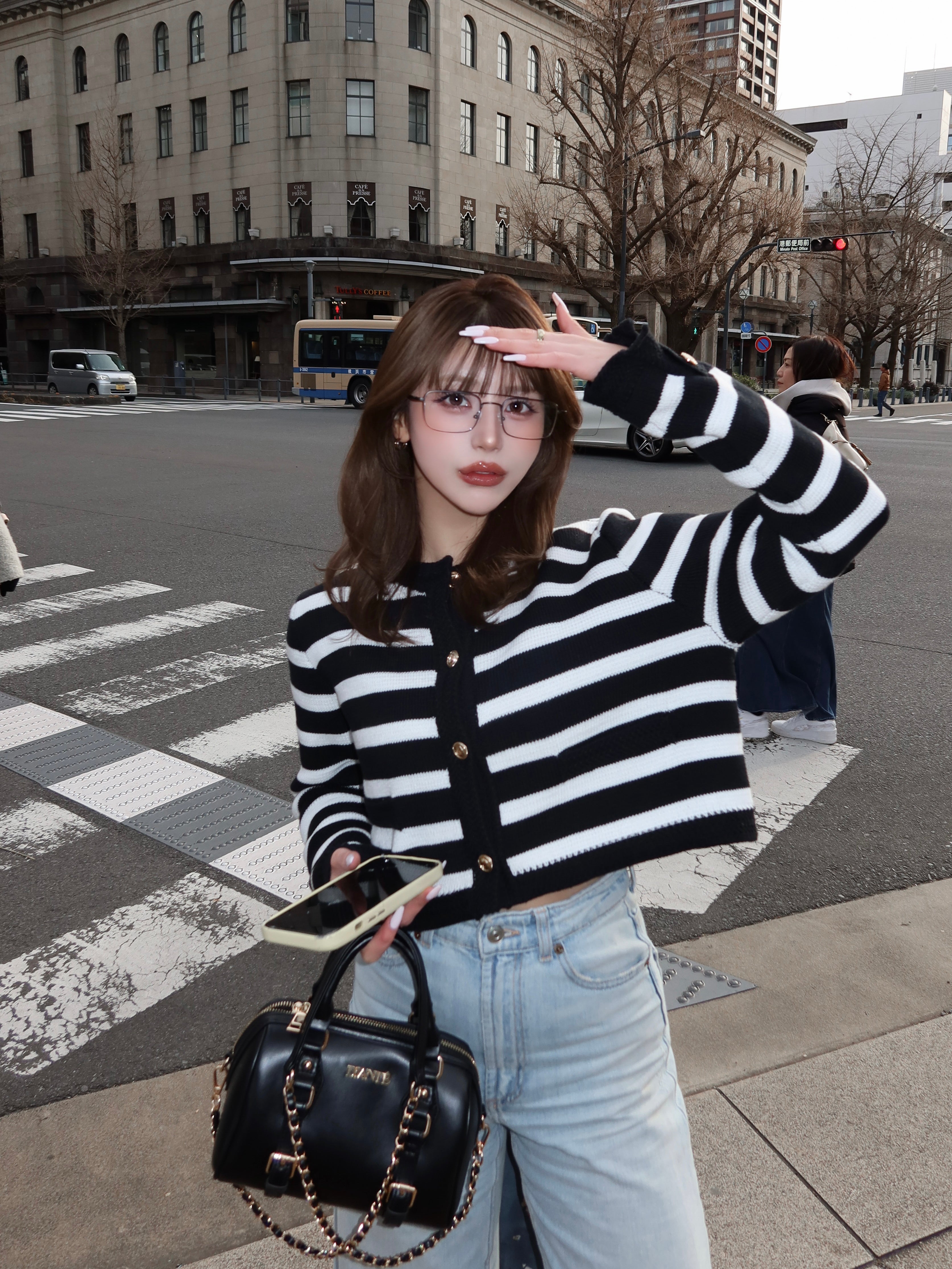 Gold button bulky knit cardigan