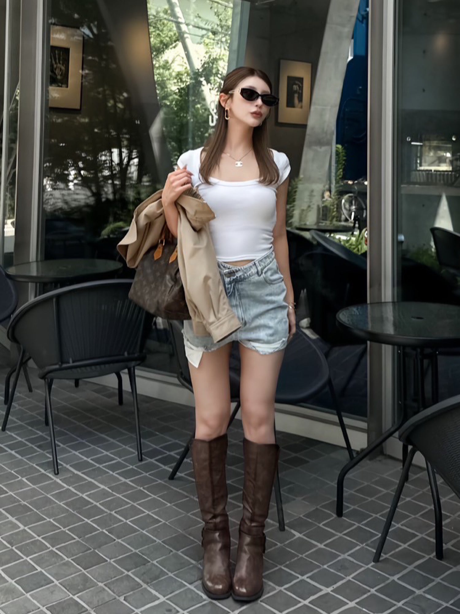 Waist design denim shorts