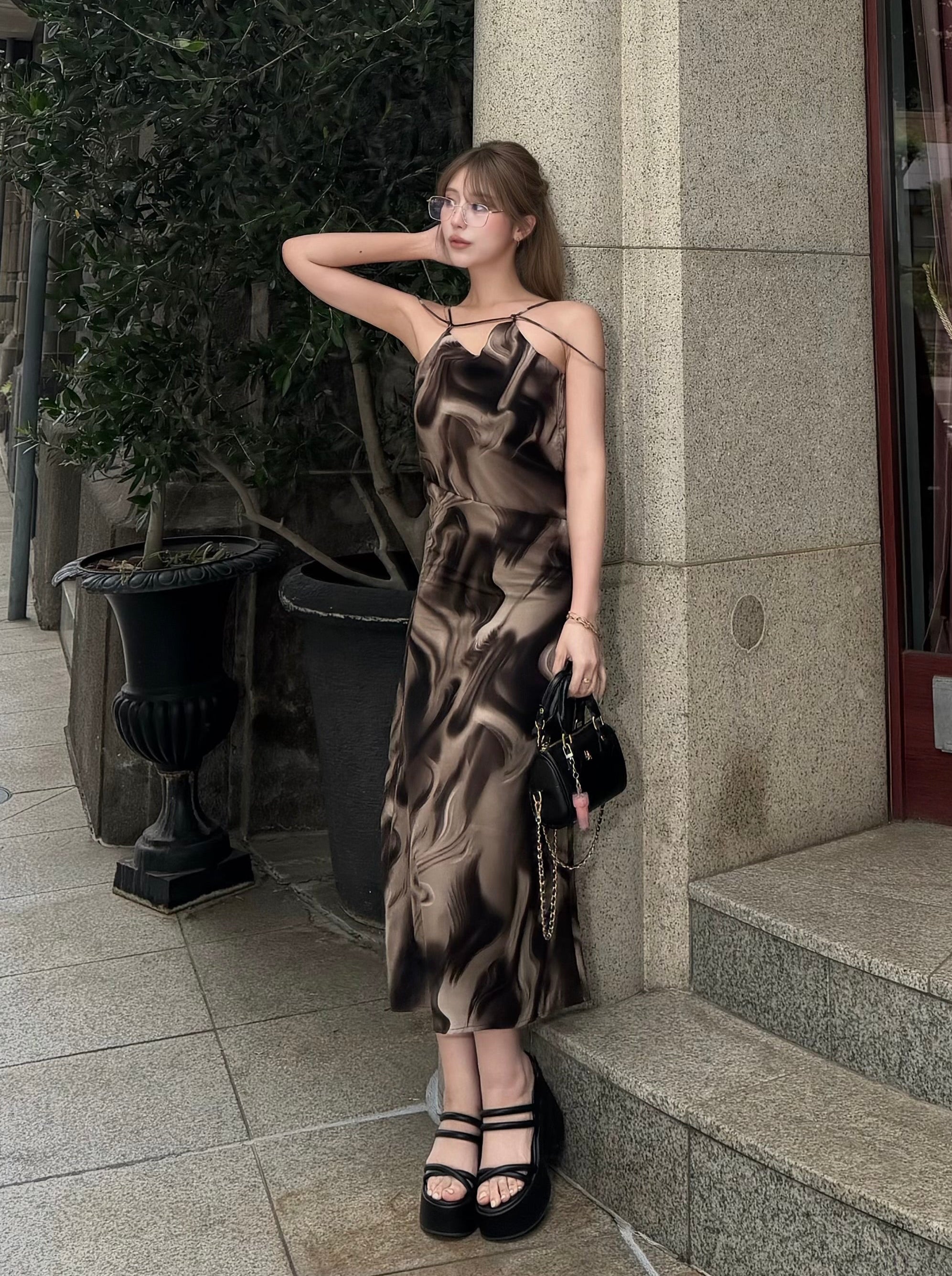 Cross strap maxi dress with inner bra
