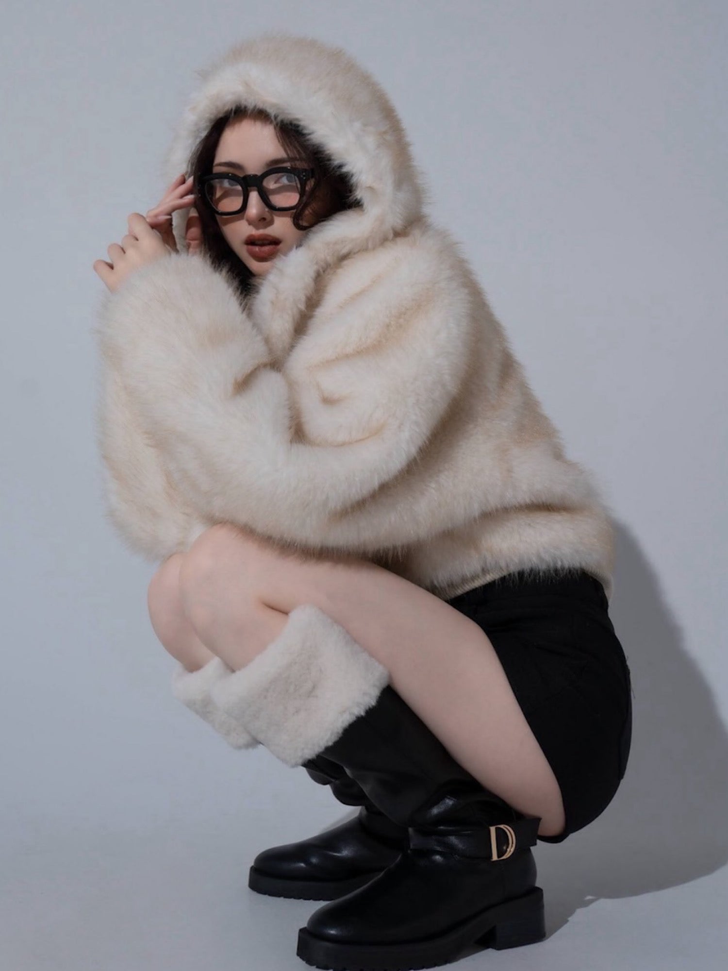 Premium eco fur hoodie coat