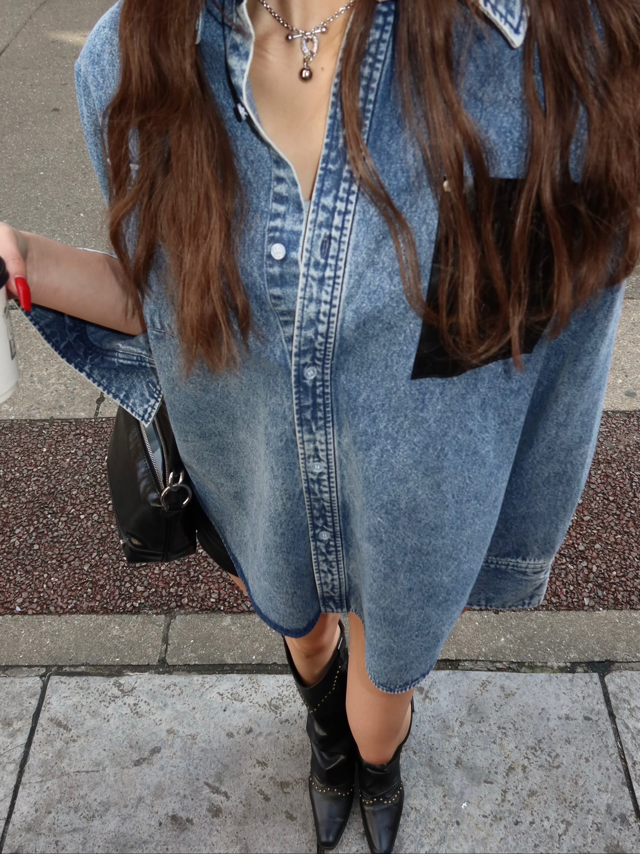 【予約】Leather pocket denim loose shirts(3月上旬〜中旬発送予定)