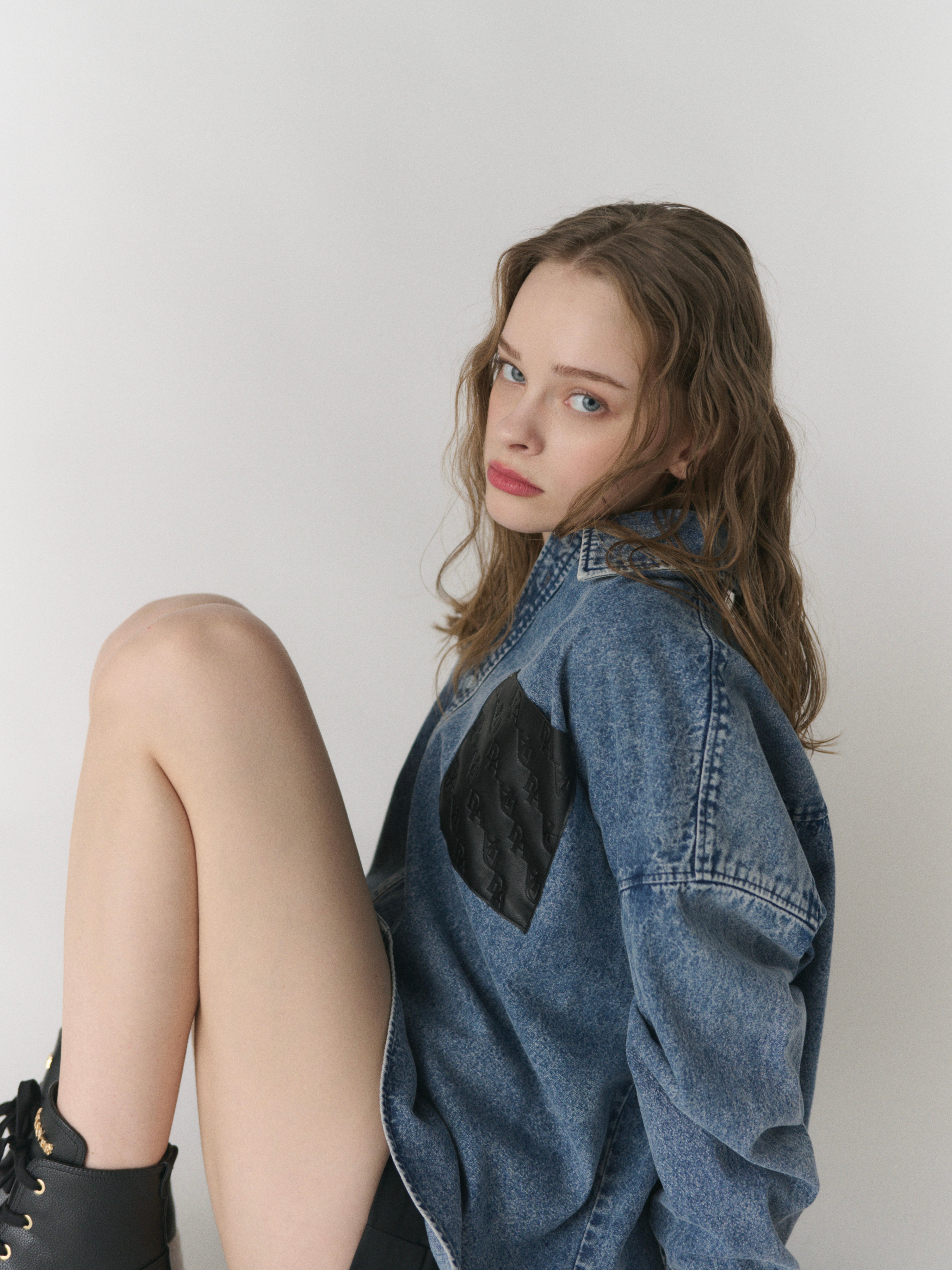 【予約】Leather pocket denim loose shirts(3月上旬〜中旬発送予定)