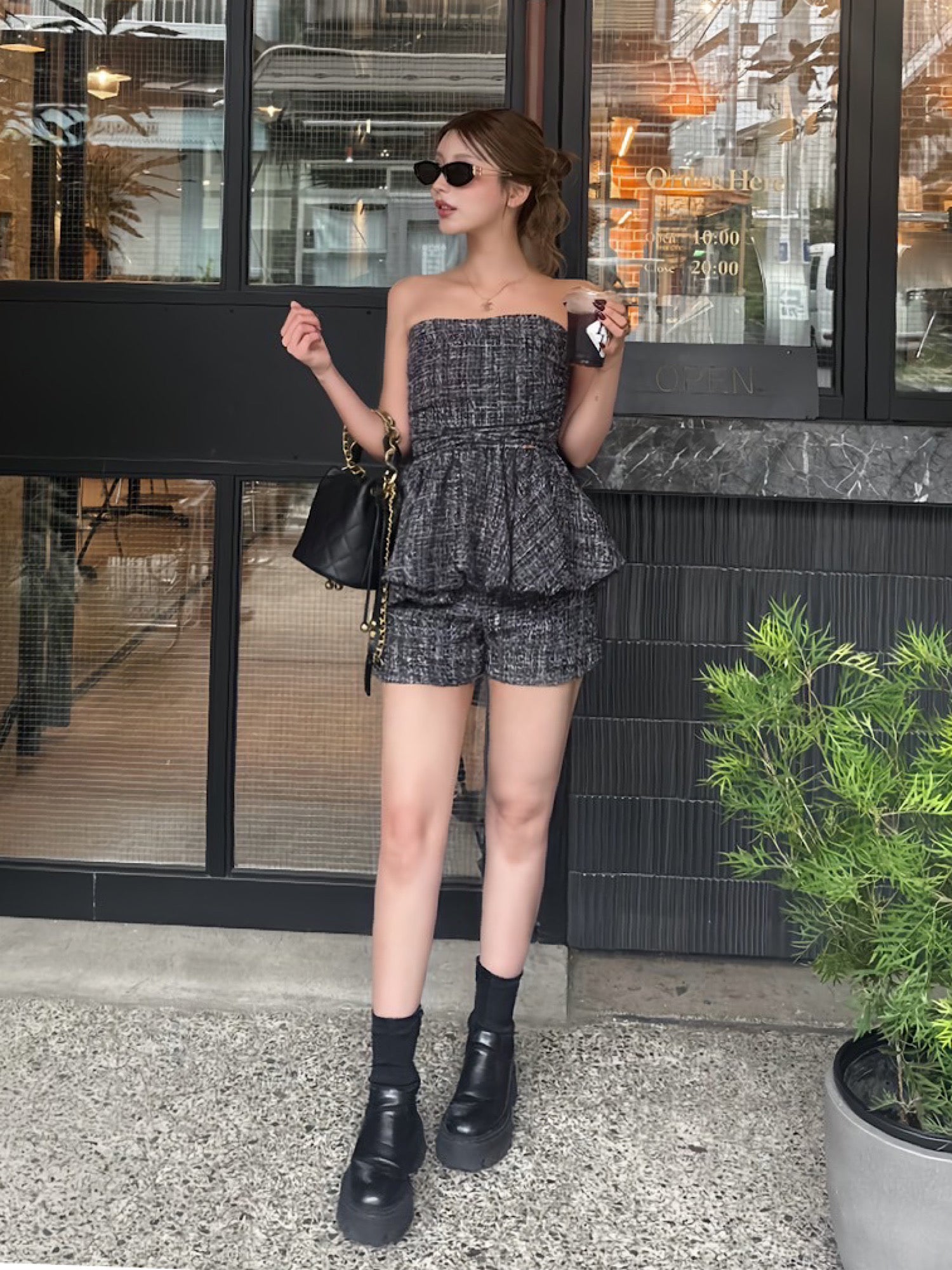 Classic tweed peplum baretop(SET UP着用可)