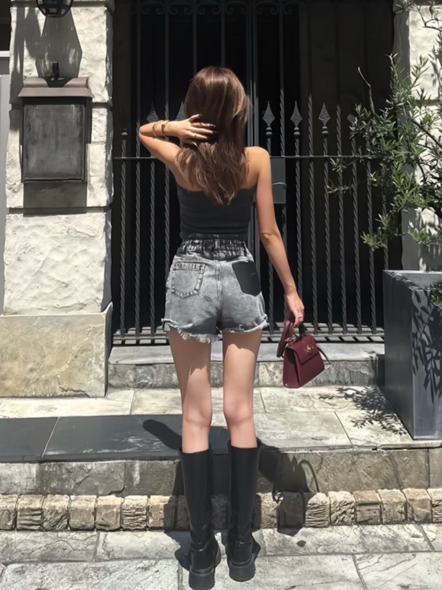 Waist design denim shorts