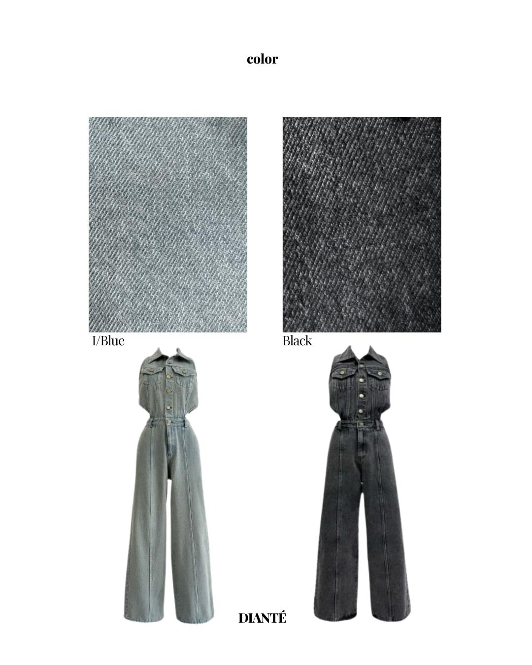 Side open denim all in one