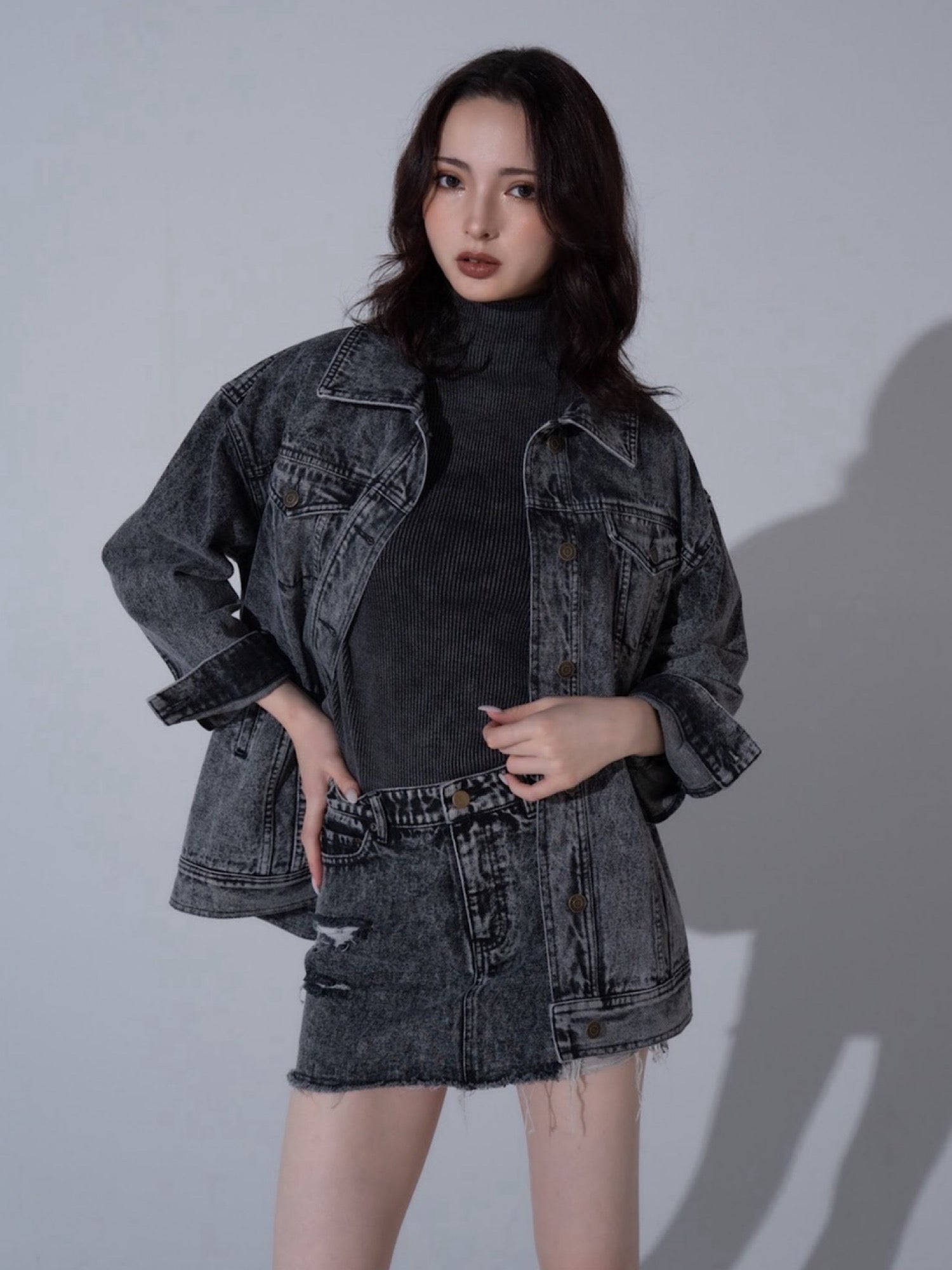Chemical wash denim jacket(SET UP着用可)