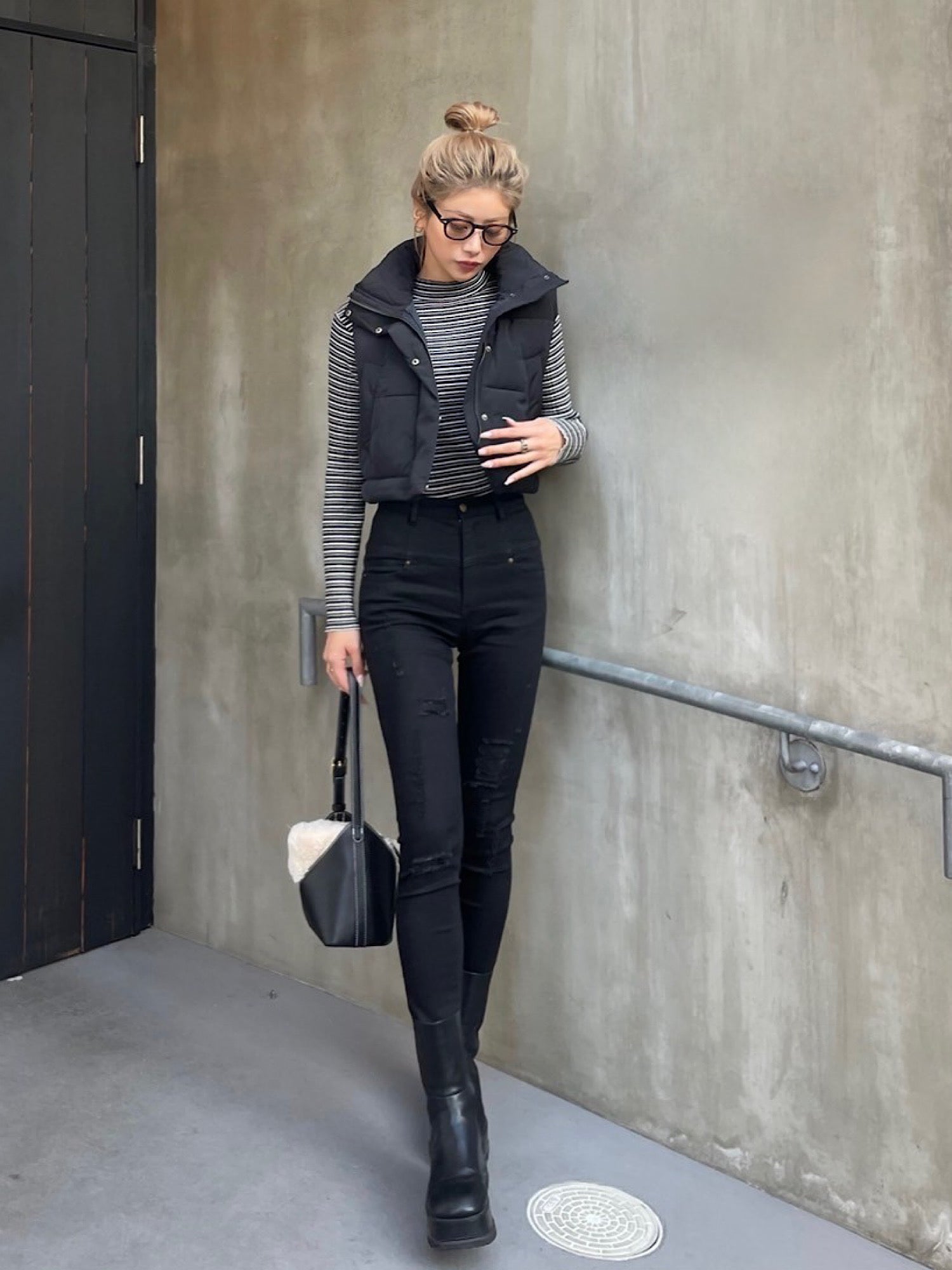 High waist crash skinny denim