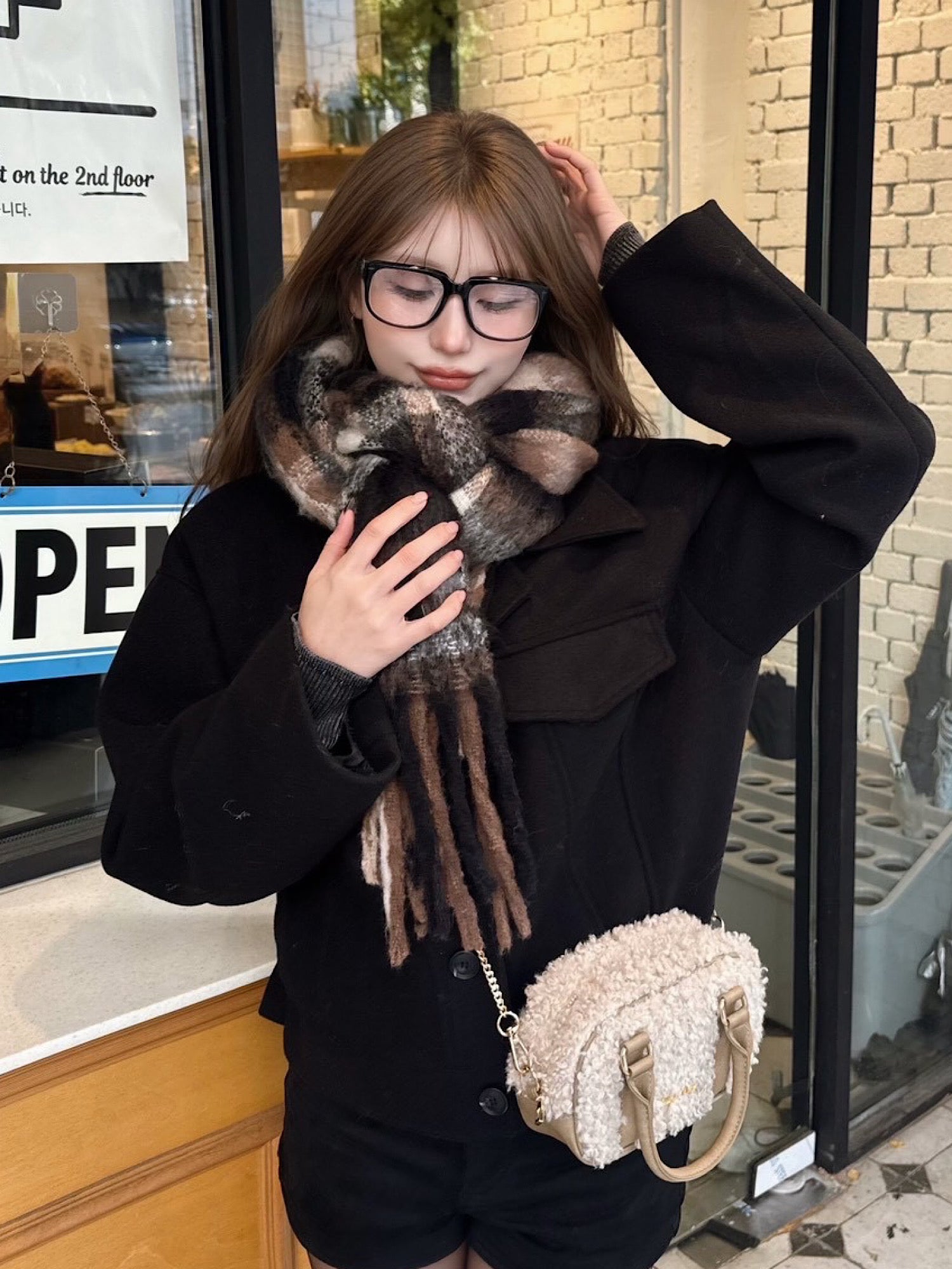 【予約】Multi check fringe stall/muffler(12月中旬〜下旬発送予定)