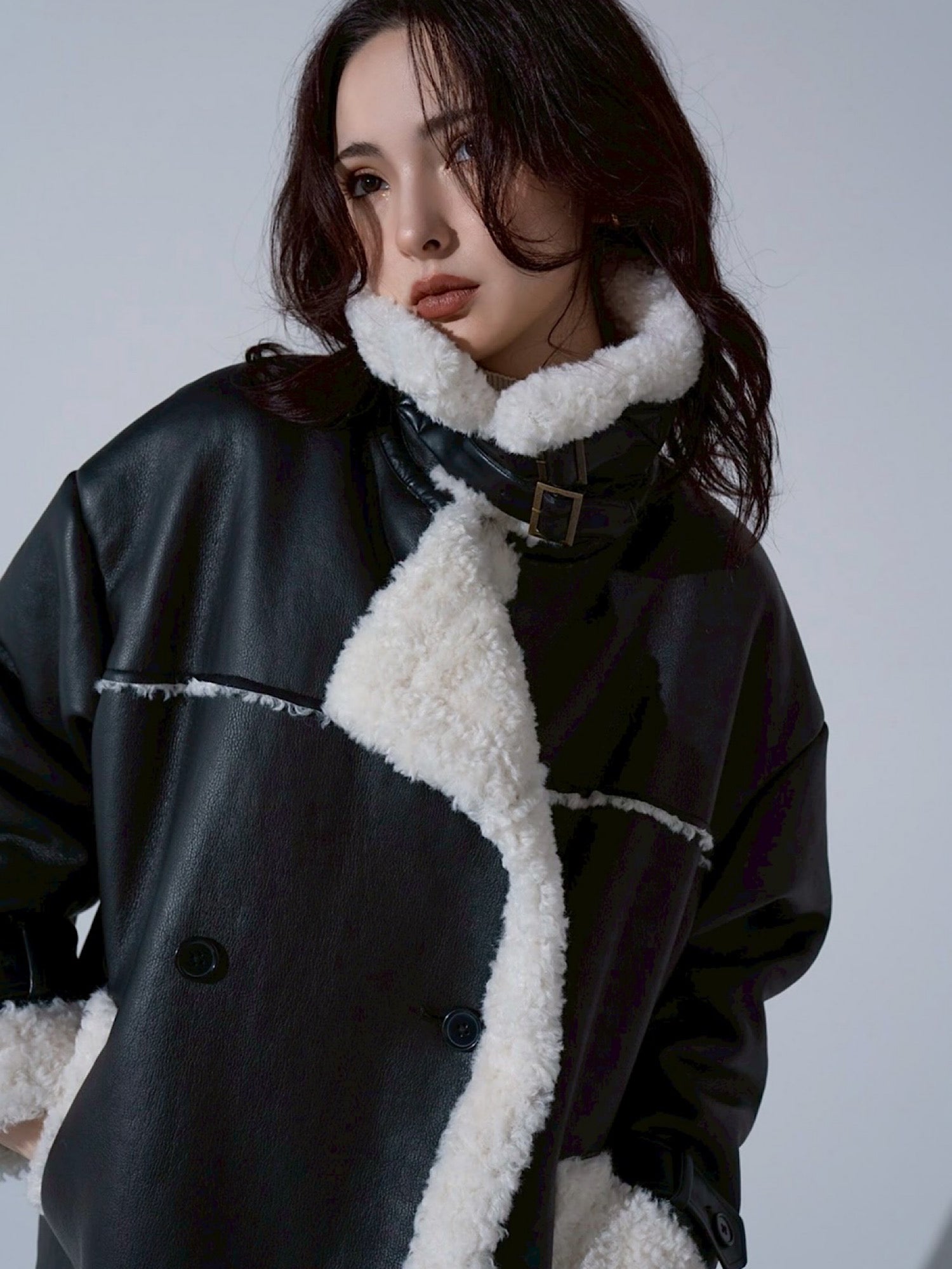 Volume collar loose mouton jacket