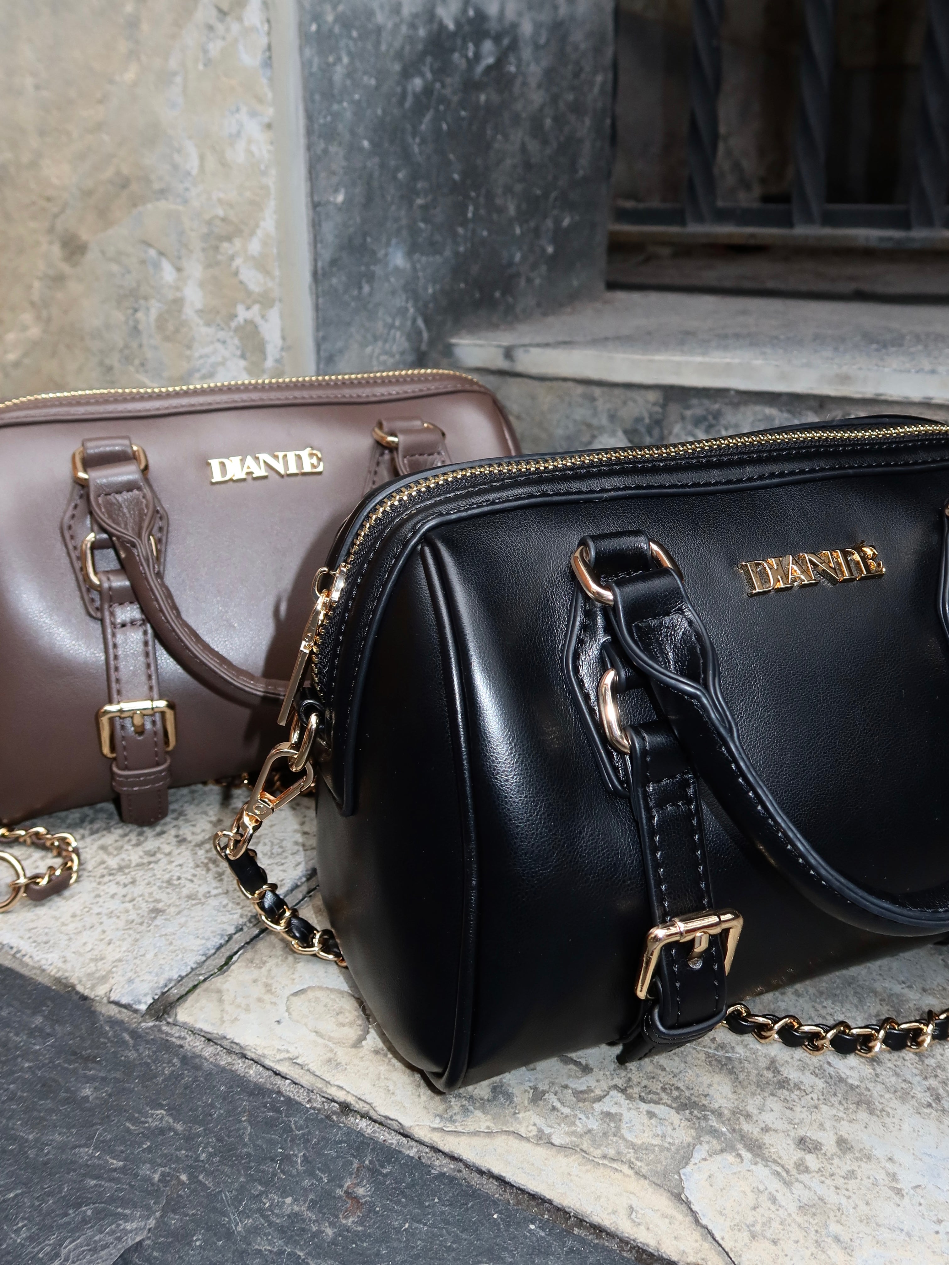 Chain belted boston bag