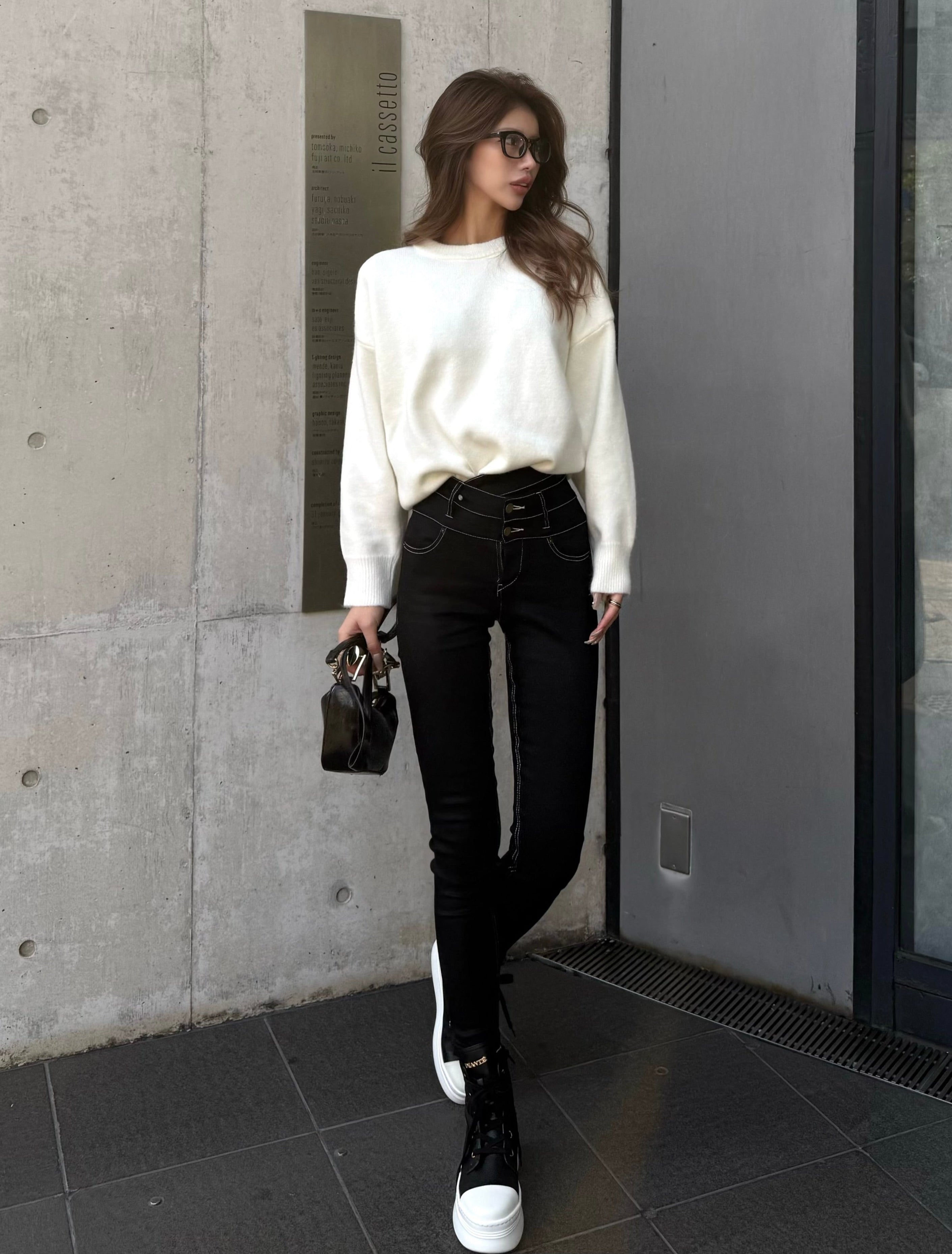 High waist layered skinny denim(BLK S5月下旬発送予定)