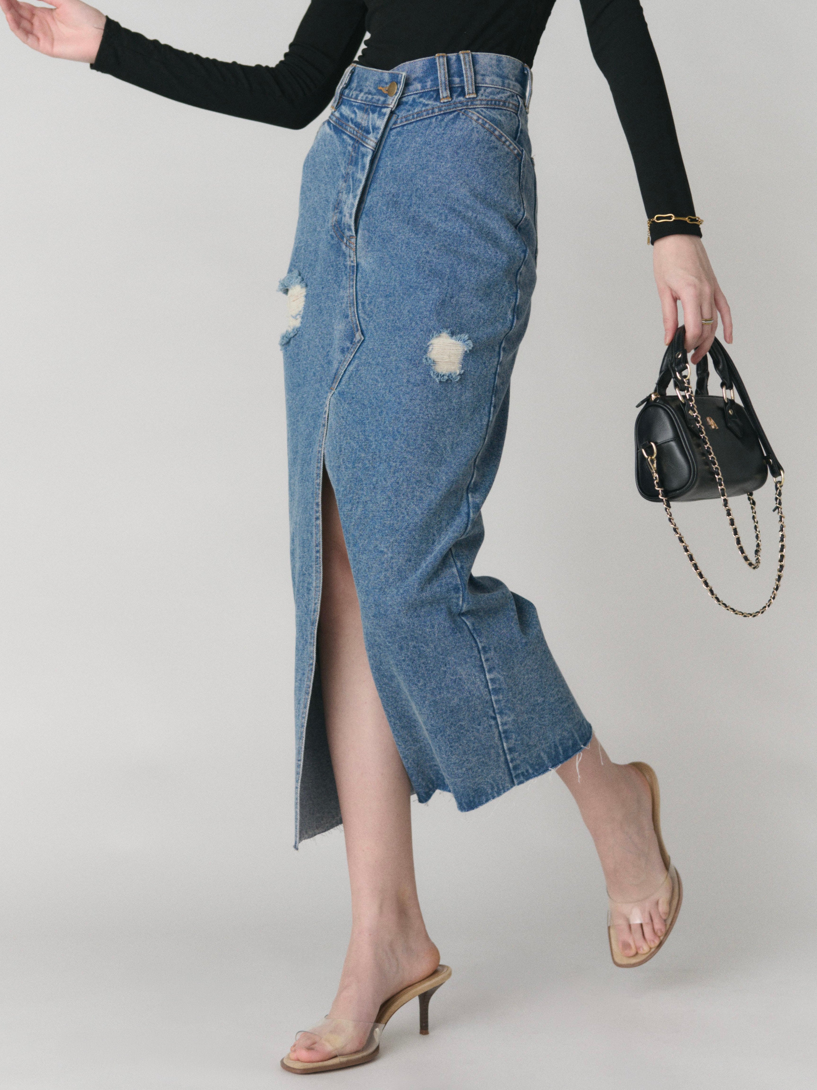 Front slit damage long skirt