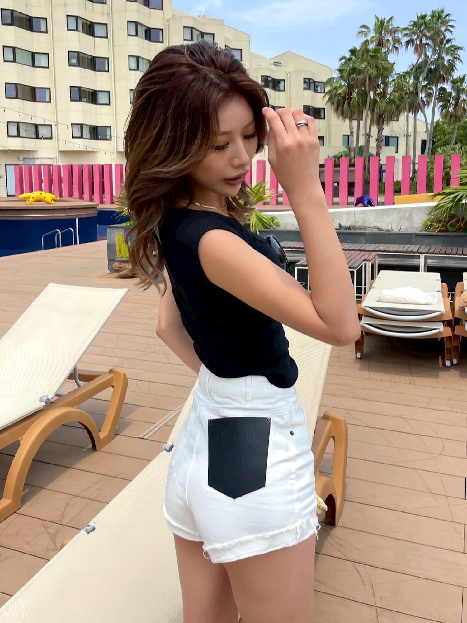 Waist design denim shorts