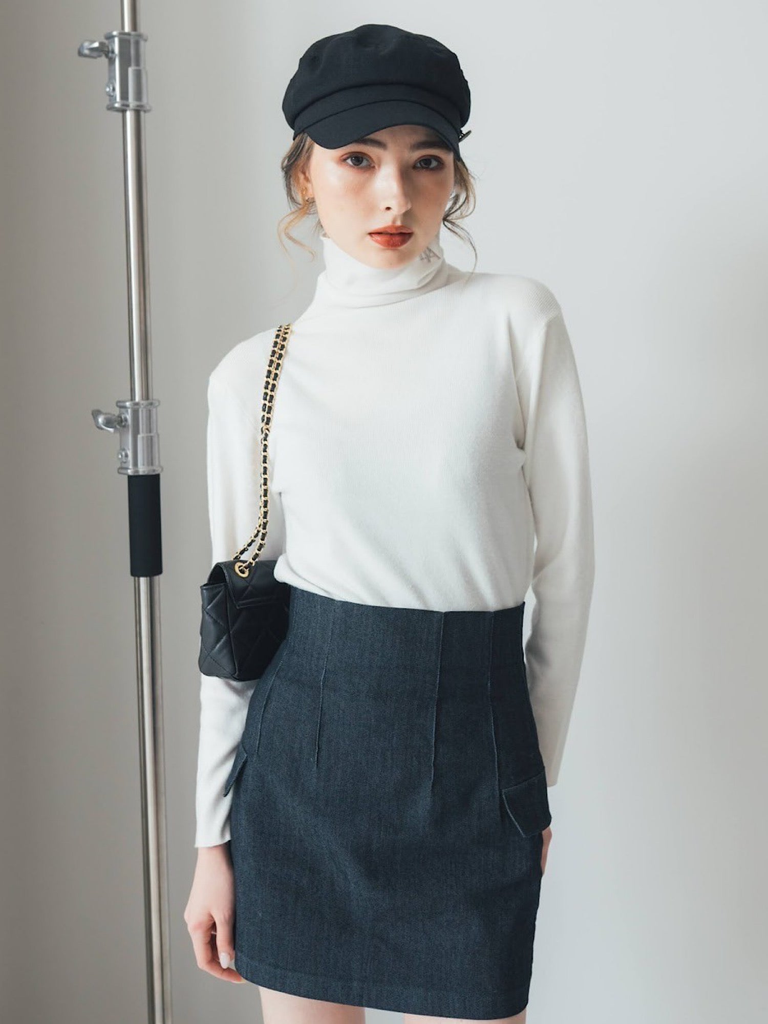 Denim high waist mini skirt