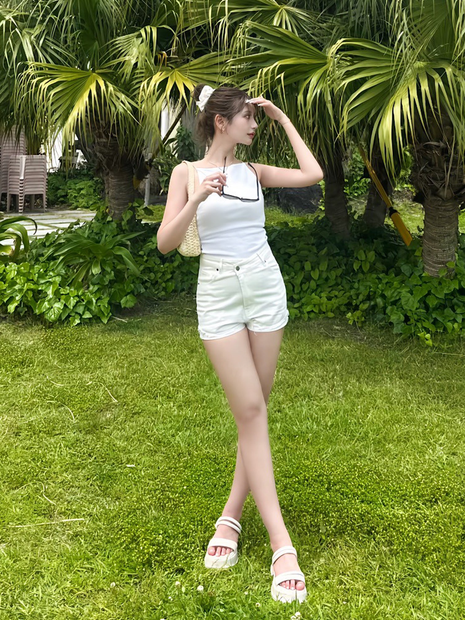 Waist design denim shorts